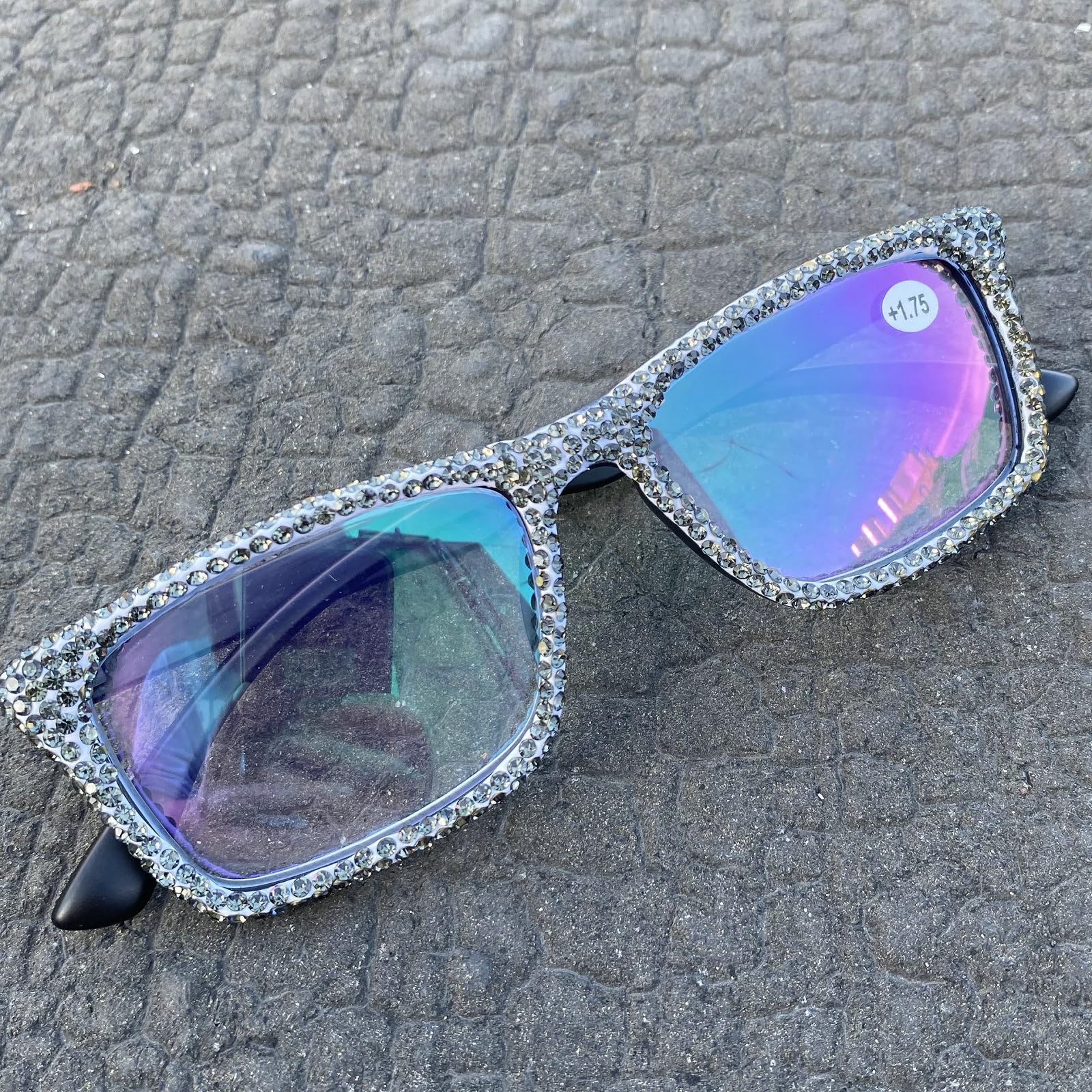 mincl Sparkling Presbyopia Reader Diamond Rhinestone Reading Glasses Blue Light Blocking Bling Reading Glasses for Women (black, 1.75, x)