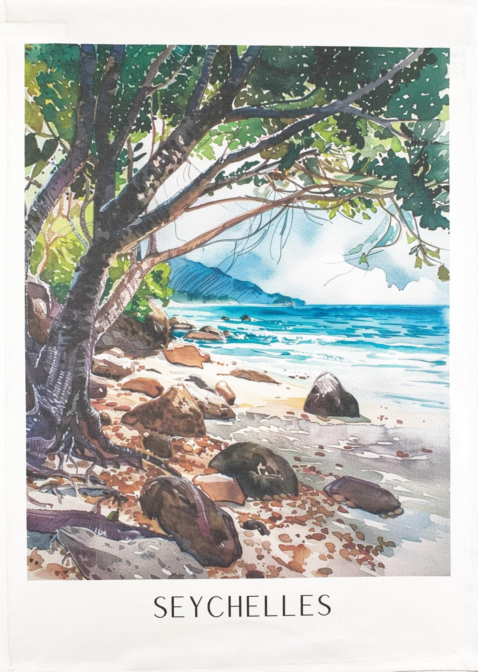Half A Donkey White Seychelles Large Cotton Tea Towel