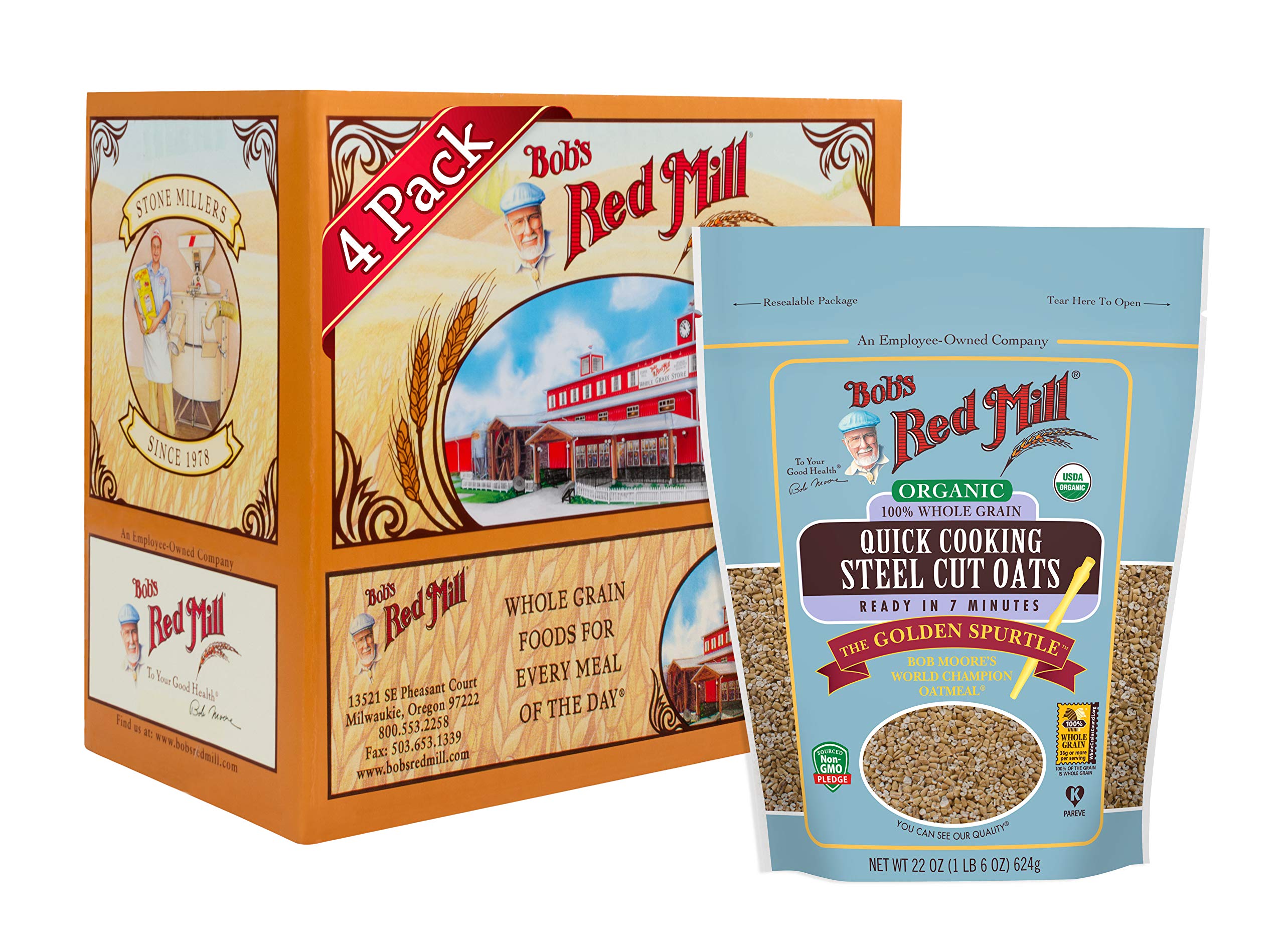 Bob's Red Mill Organic Quick Cooking Steel Cut Oats, 22oz (Pack of 1) - Non GMO, Whole Grain, Vegan, Kosher