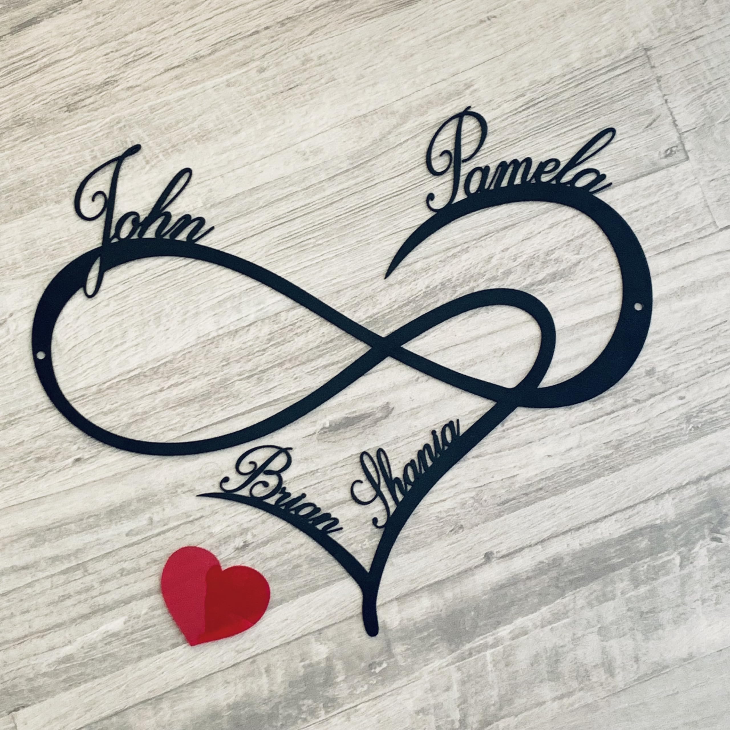 Cœur à l'infini personnalisé, Infinity Heart, Prénoms et le nom de famille, Signe d'amour en métal, Cadeau pour les parents, Décoration murale, Cadeau pour maman, Custom Amour Plaque, Symbole Infinity