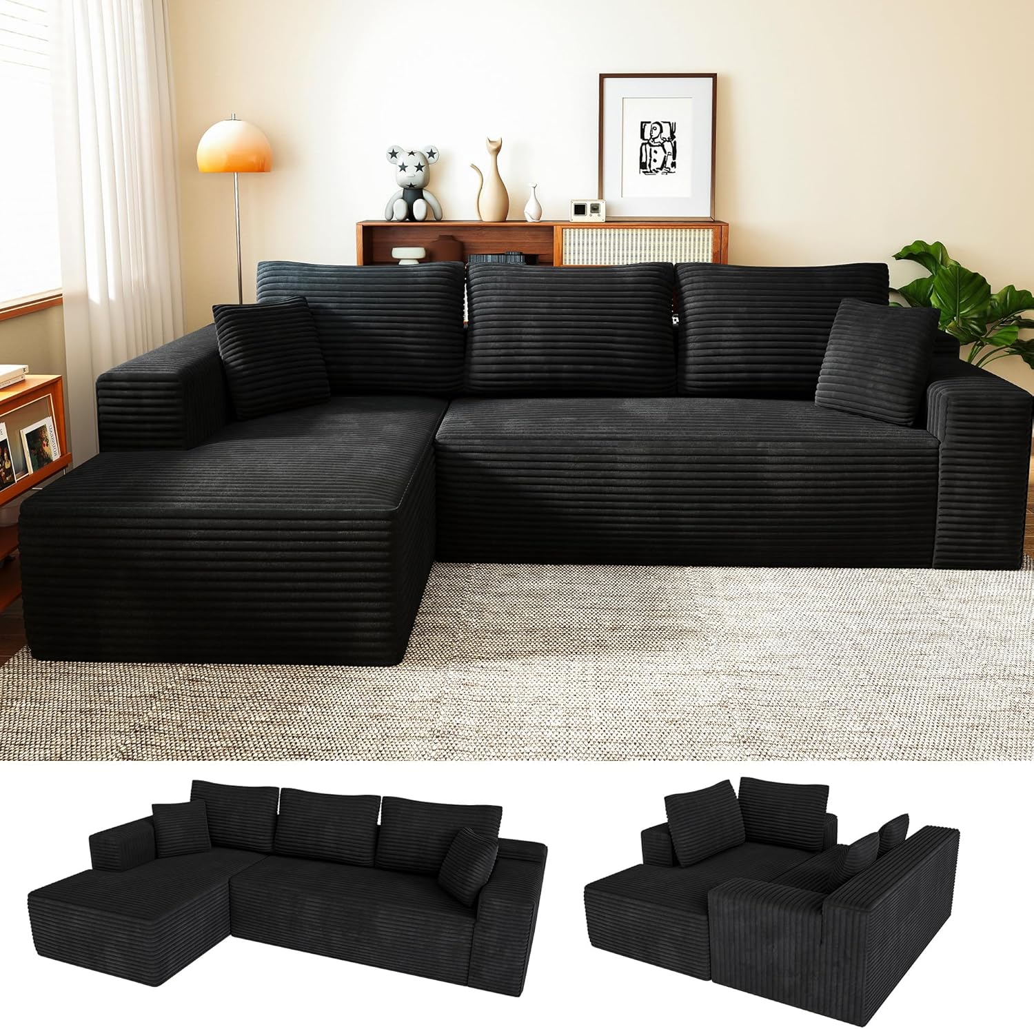 104″ Cloud Sectional Couch with L-Shaped Chaise,Modern
