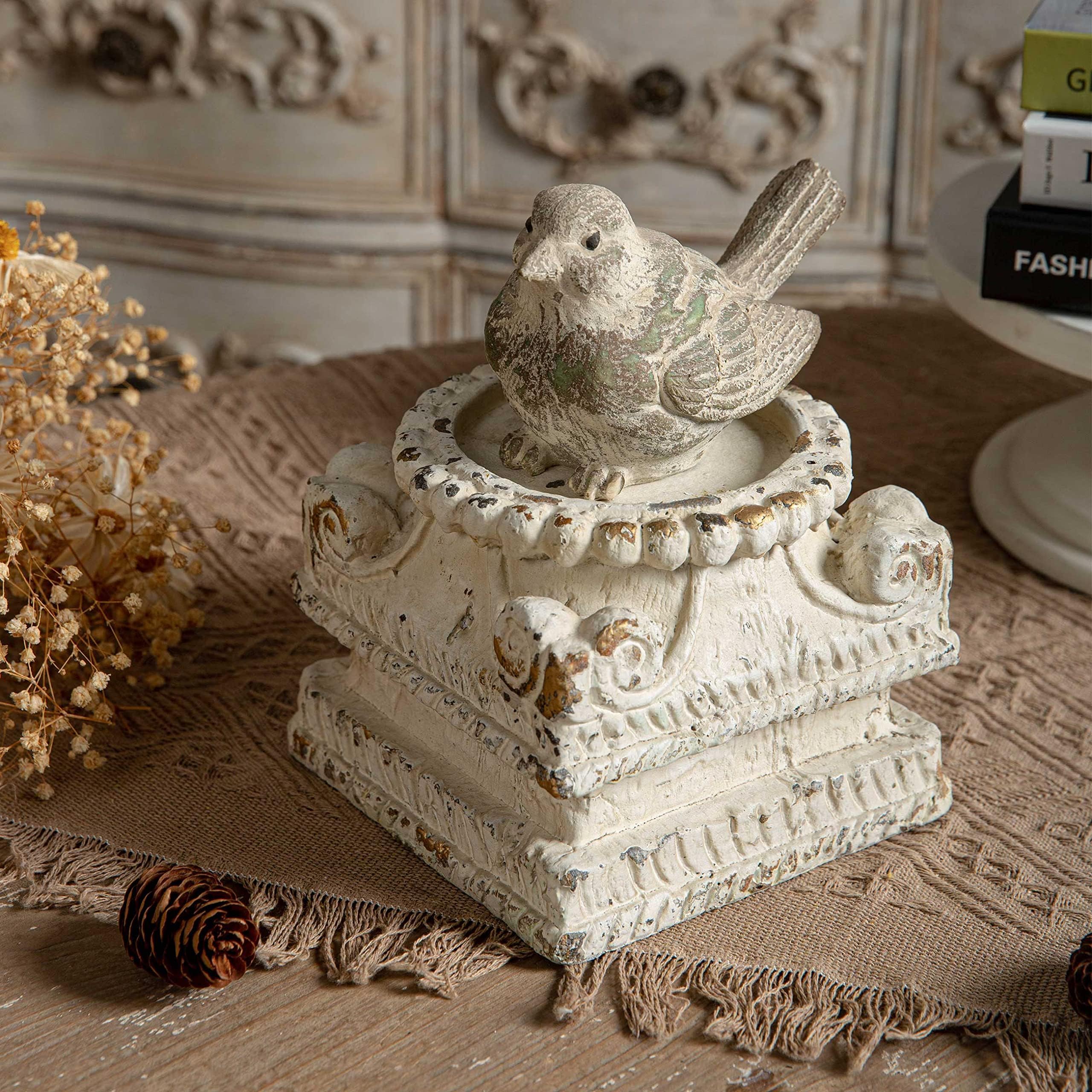 Photo 1 of **MISSING BIRD**SOFE Handmade Distressed White Column Pedestal Stand, Classic Plinth 5"Tall
