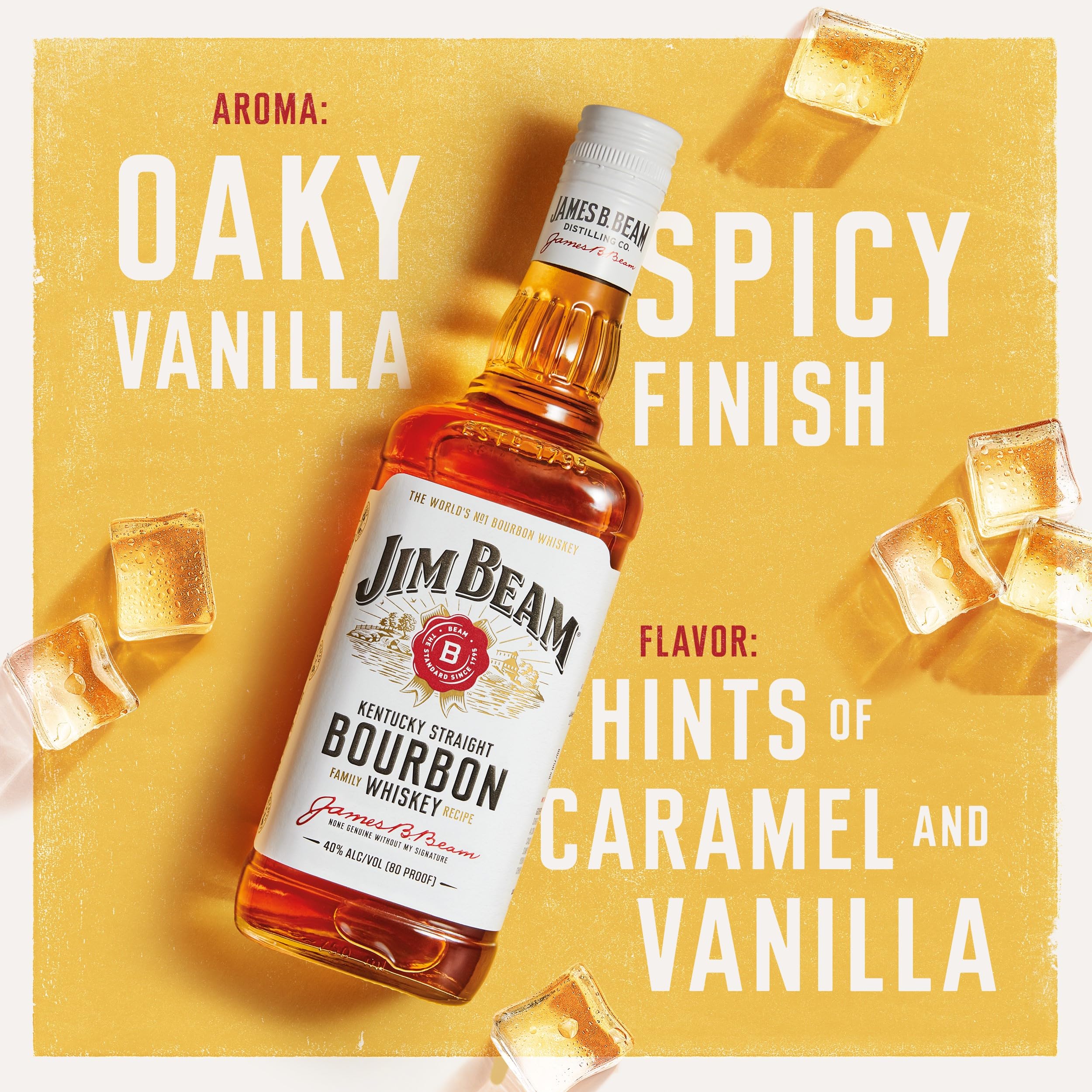 Jim Beam Kentucky Straight Bourbon Whisky, Bourbon distillato a bassa temperatura da un mix di cerali, 4 anni di invecchiamento - 1 bottiglia da 1L (Confezione da 3)