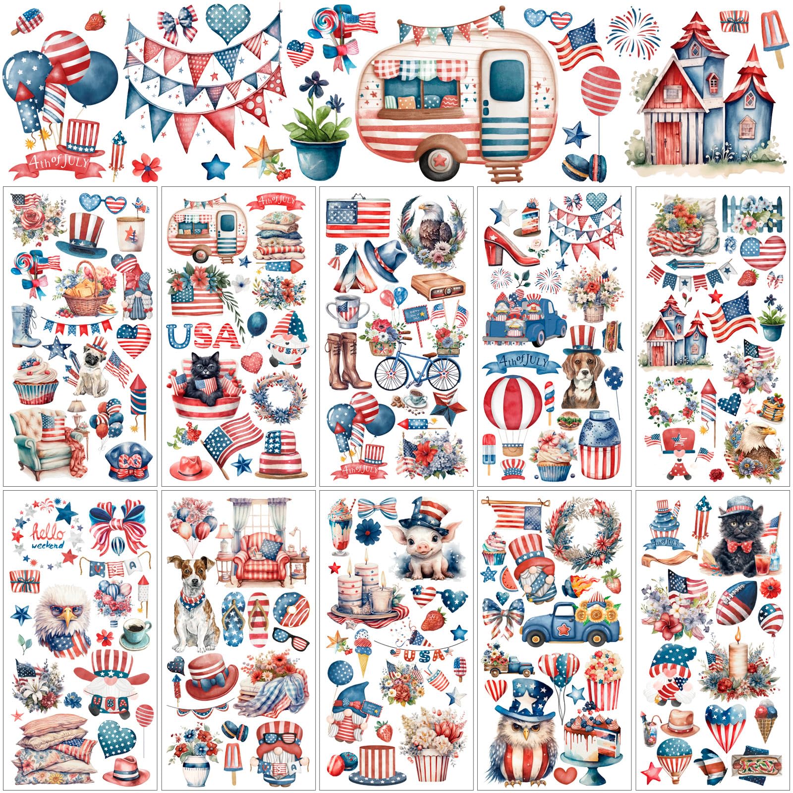 Lincia 10 Sheets Rub on Transfers for Crafts and Furniture Rub on Transfers Stickers Festive Floral Vintage Decals for Fabric Planner DIY Craft Wood Home 5.91 x 11.81 Inch (Patriotic)