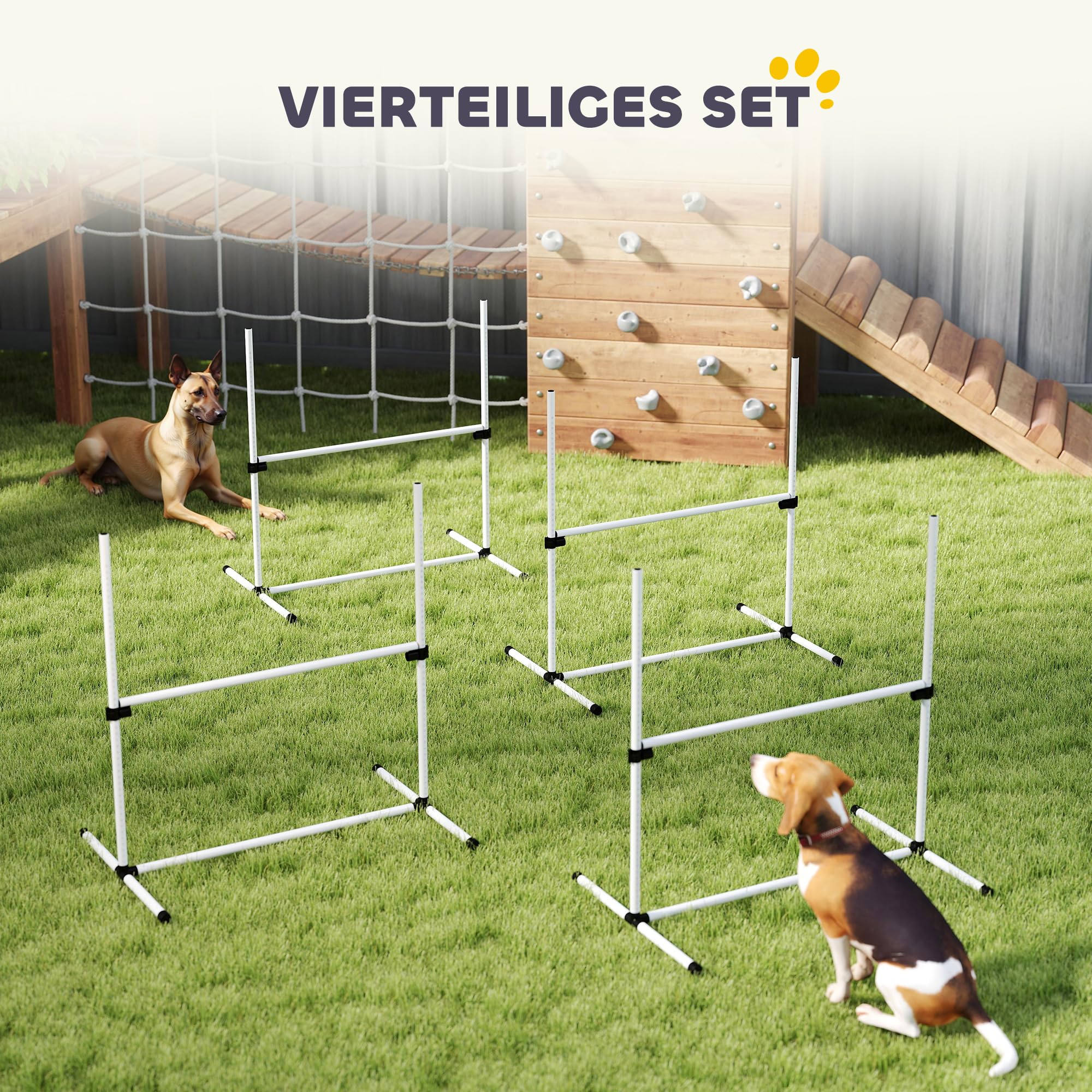 PawHut Agility Hürdenset Slalom Stangen Hunde Training Set 4 x Hürden, Kunststoff, Weiß, 95x65x95cm