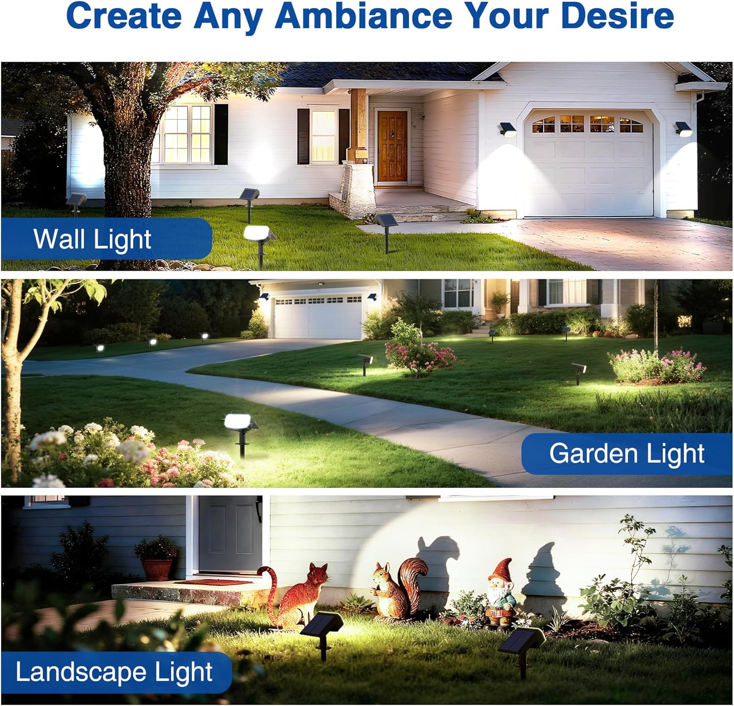 Solar Lights Outdoor Waterproof IP65, Super Bright LED with Lens, 6500K 2 Lighting Modes, Solar Powered Yard Garden Solar Spot Lights for Outside Landscape Auto On/Off - 6 Pack
