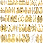 36 Pairs Gold Hoop Earrings Set for Women Girls, Fashion Chunky Gold Hoop Earrings Multipack, Hypoallergenic Pearl Chain Twisted Statement Earring Pack for Birthday Party Jewelry Gift