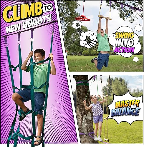 Miniatura 8 de TRAILBLAZE Ninja línea Set de carrera de obstáculos para niños40para colgar para Patio Warrior Fitness FunKit de slackline barras de overol  árbol