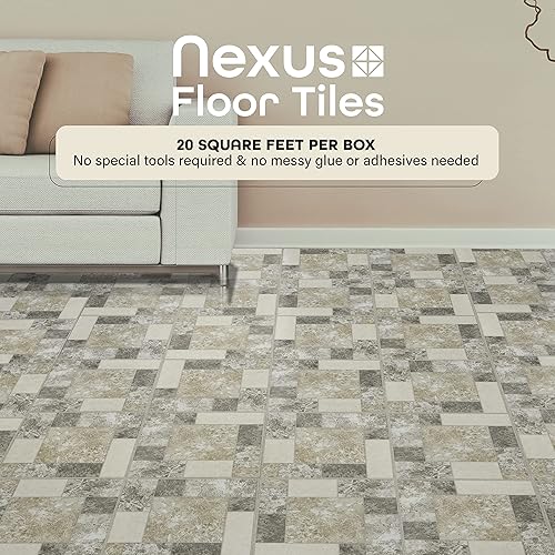 Miniatura 2 de Achim - Azulejos de vinilo Home Decor Nexus, autoadhesivos, de 30,5 cm, 20 azulejos de 30,5 x 30,5cm, patrón de bloques de mármol, suelo de