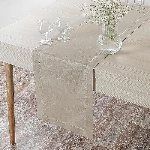 Miniatura 5 de D'Moksha Homes - Camino de mesa de lino - 14 x 60 pulgadas - Color natural - Lino puro con vainica, lavable a máquina - Camino de mesa rústico para