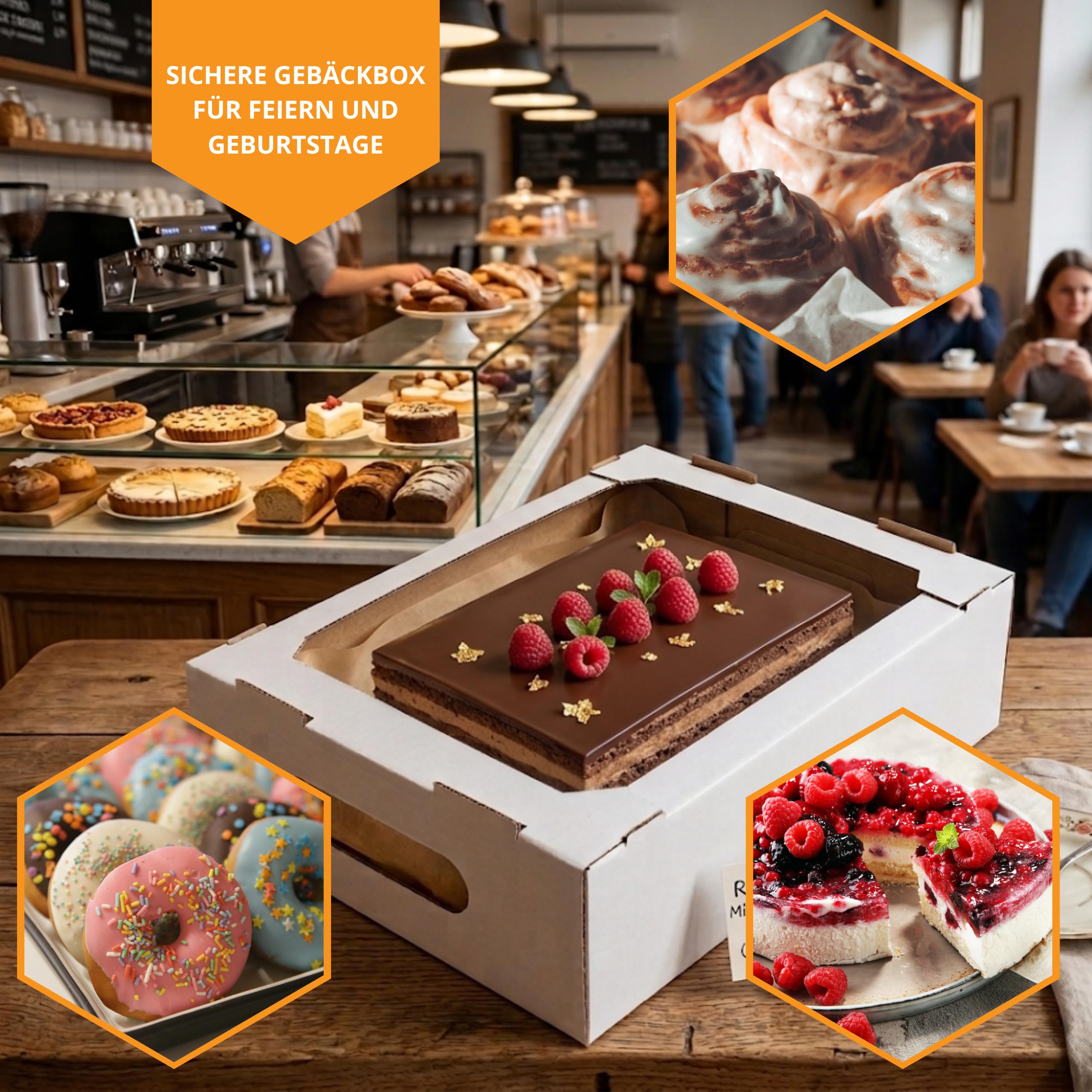 KAPAK Kuchen Tray Weiß 29x20,5x8 cm - Offenes Präsentations-Tray aus Pappe - Rechteckige Gebäckschale - Donut & Blechkuchen Papp-Tray