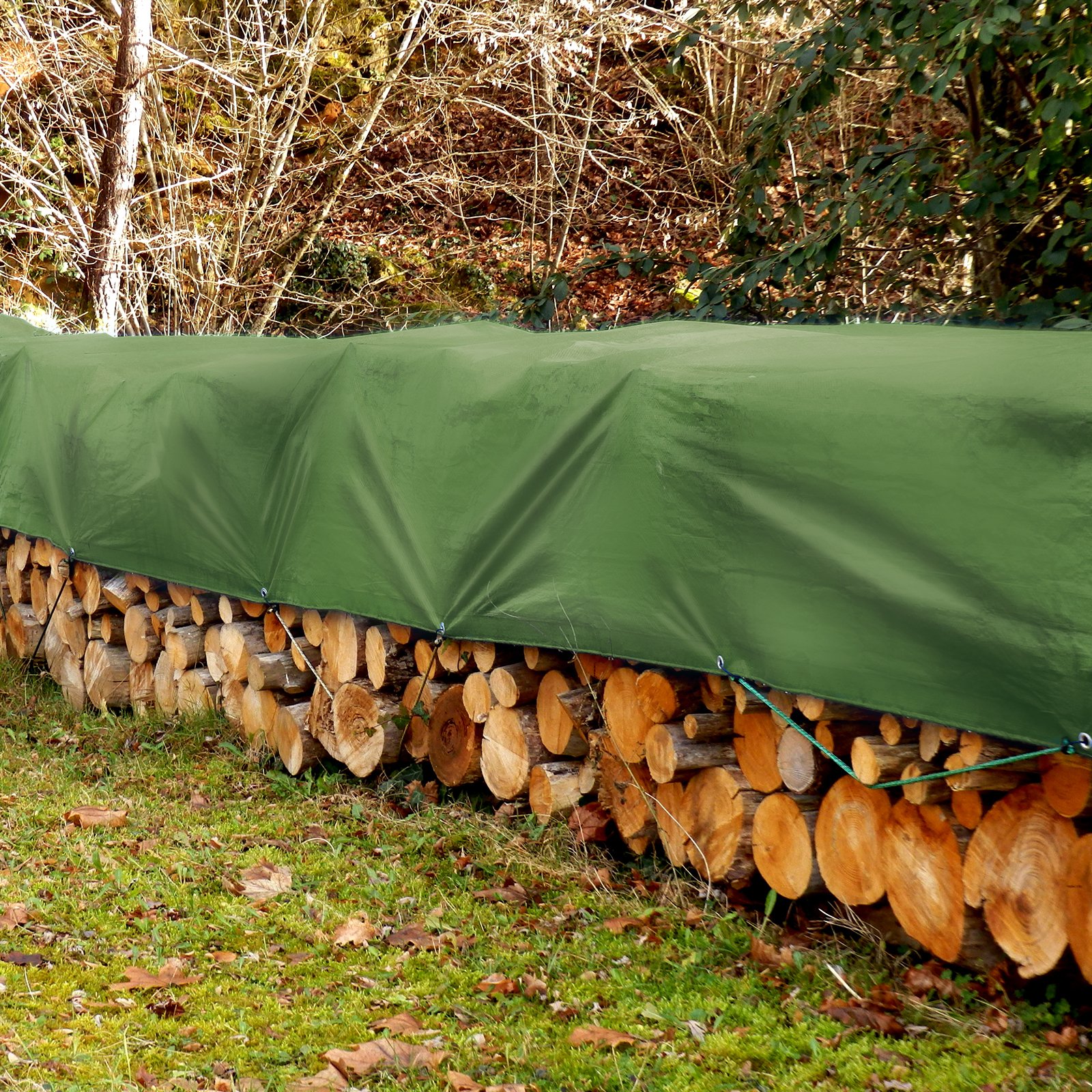 Universal Abdeckplane 140g/m² | viele Größen | reißfeste Tarpaulin Gewebeplane | wasserdicht, mit Ösen | große Plane für Holz, Anhänger, Boot, LKW, Camping, Outdoor | grün 8 x 12 m