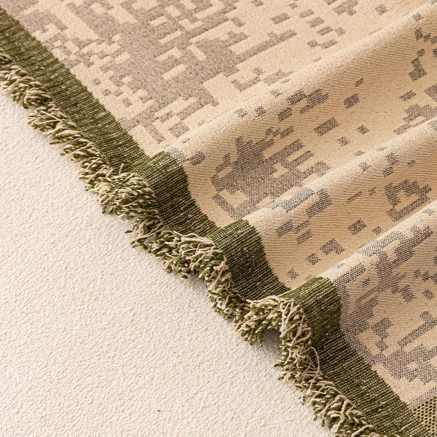 DREAMINGO Vintage Boho Couch Cover Abstract Farmhouse Style Sofa Covers Green Beige Patchwork Couch Cover Blanket Multi-Texture Chenille Couch Covers Washable Furniture Protector 71"x150"