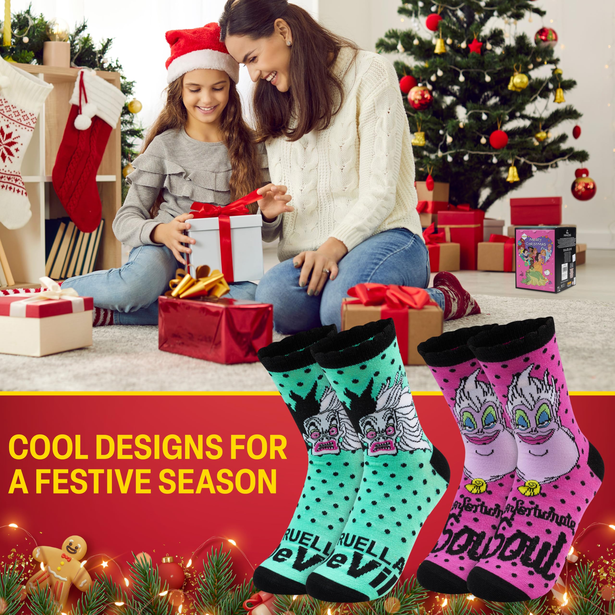 Get Trend Disney Princess & Villains Socks Advent Calendar 2025 Teens Girls Women Size 3-8, 24 works of Breathable Socks - Image 2