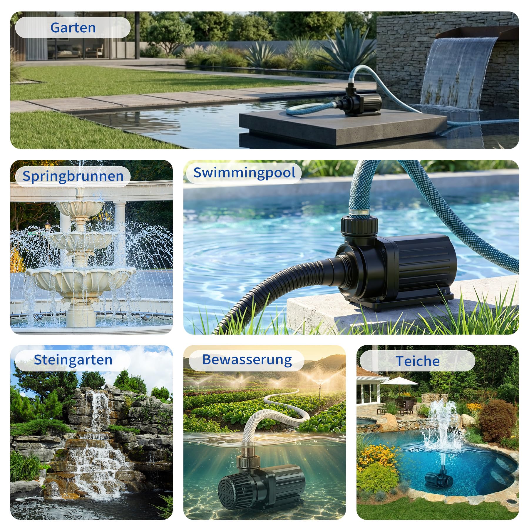 Eco Teichpumpe 10000L/H 85W, energiesparende Filterpumpe Hoherem Durchfluss, Bachlaufpumpe für Koiteiche, Umwälzpumpe, Gartenteichpumpe, Gartenteich für Süßwasser & Salzwasser