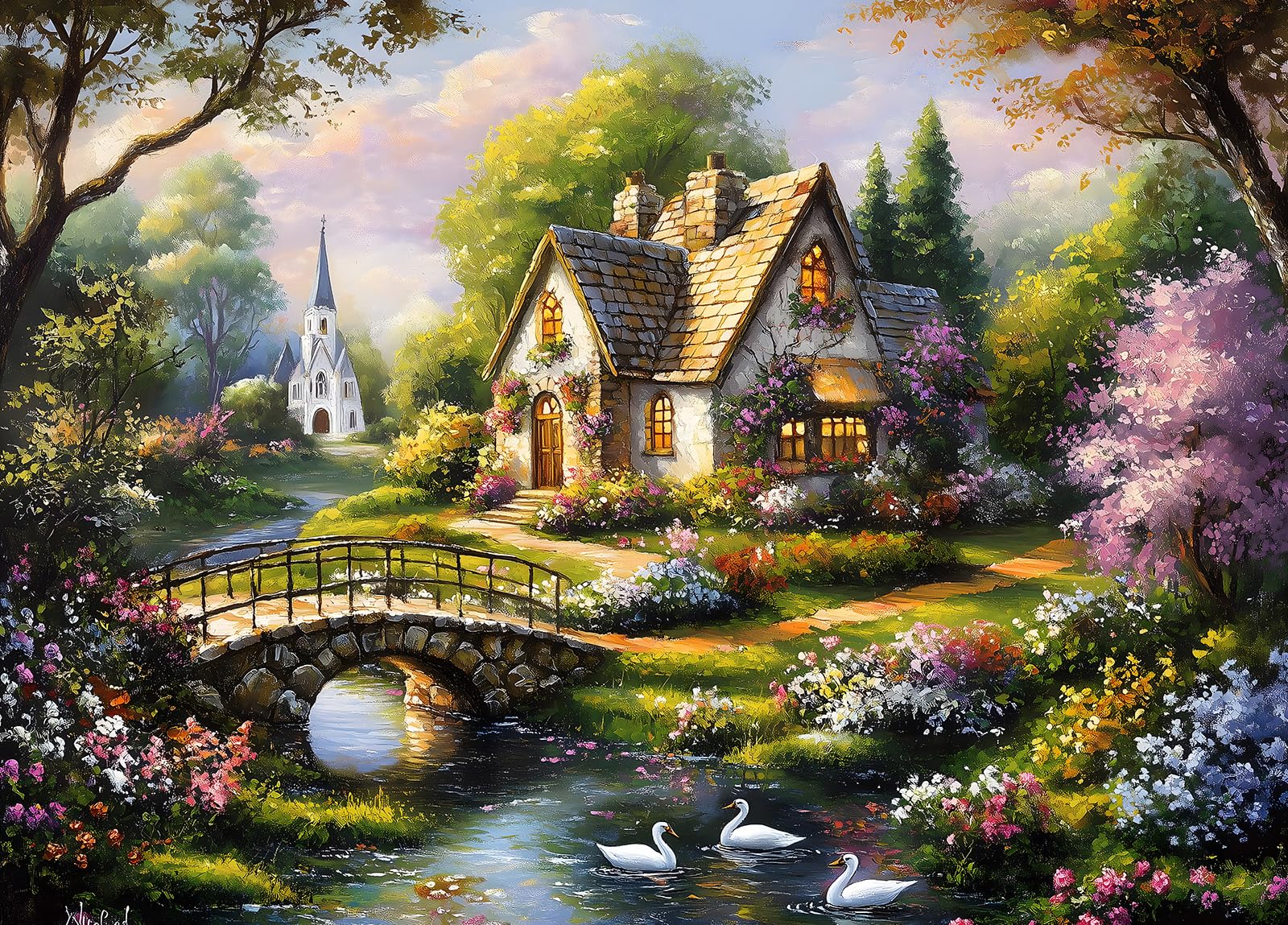 Beautiful Cottage Jigsaw Puzzles for Adults 1000 Piece Quaint Church Jigsaws 1000 Pieces for Adults
