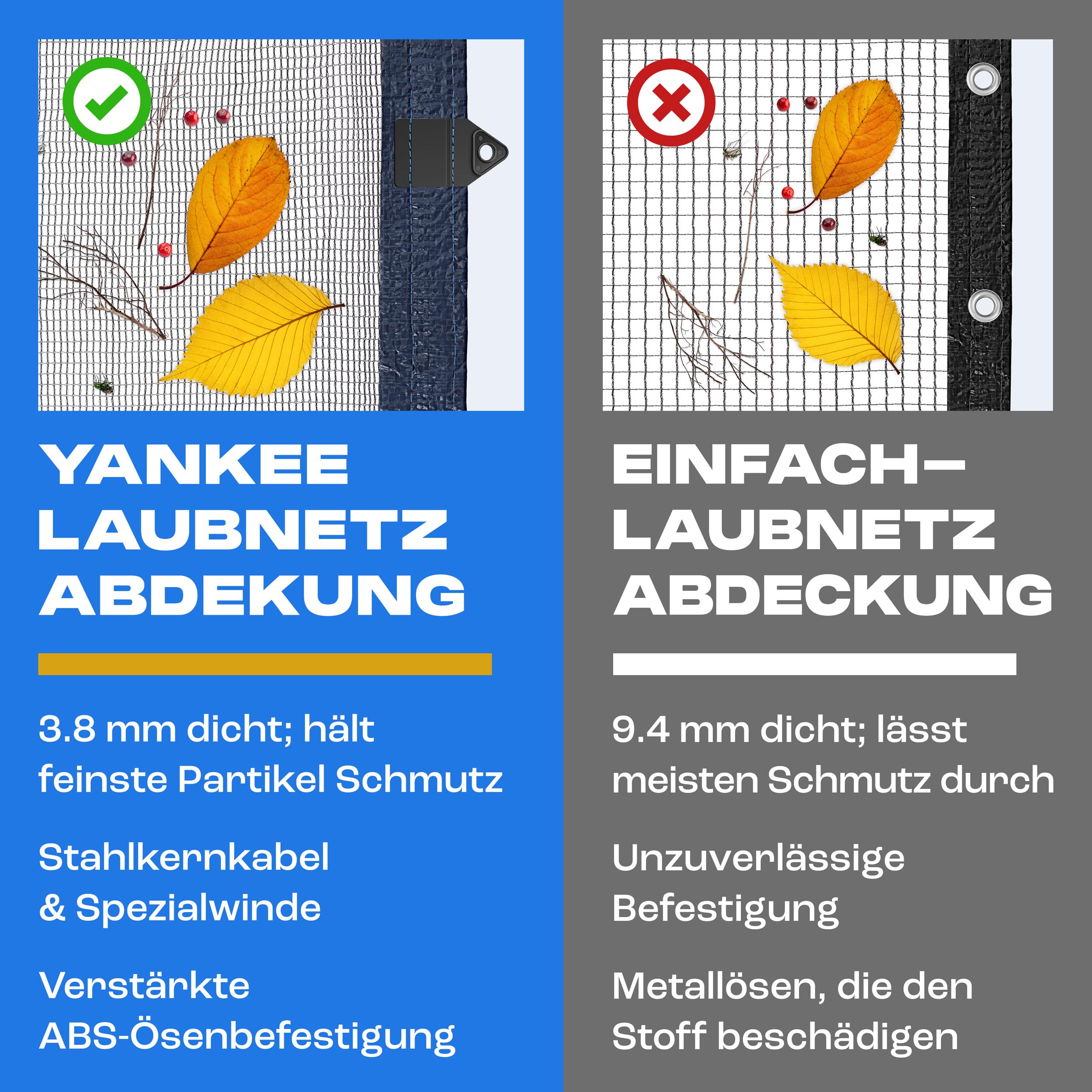 Yankee - Runde Pool Laubschutznetz 850 cm, 0,4 cm Masche, Schutznetz für Aufstellpools, hält Blätter & Schmutz fern, reißfeste Anti-Verstopfungs-Mesh