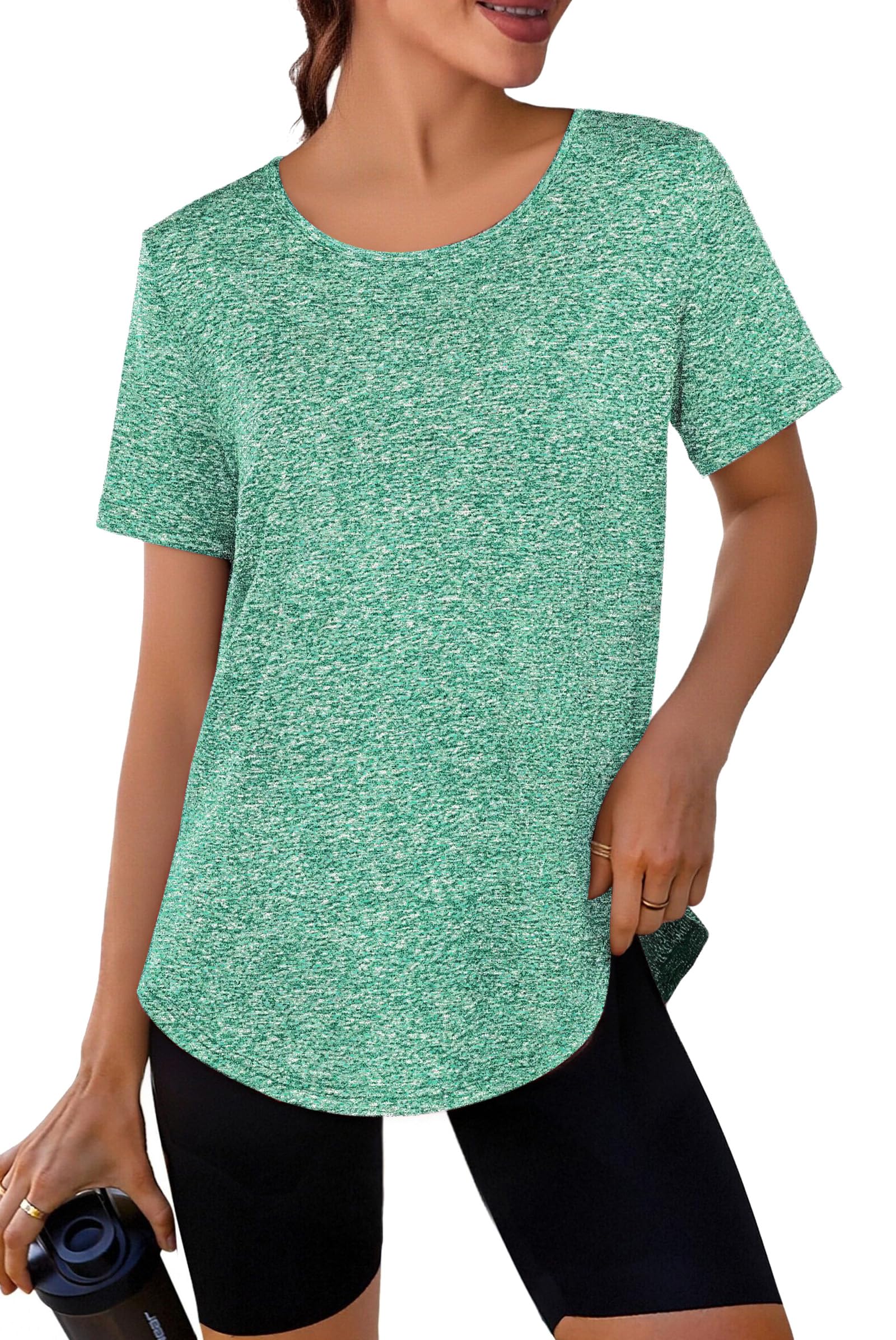Crewhpo Sportshirt Damen Kurzarm Funktionsshirt Back Mesh Sportshirt Leicht Laufshirt Fitness Locker Sport Oberteile Atmungsaktiv Sport Tshirt Für Yoga Tennis S-XXL