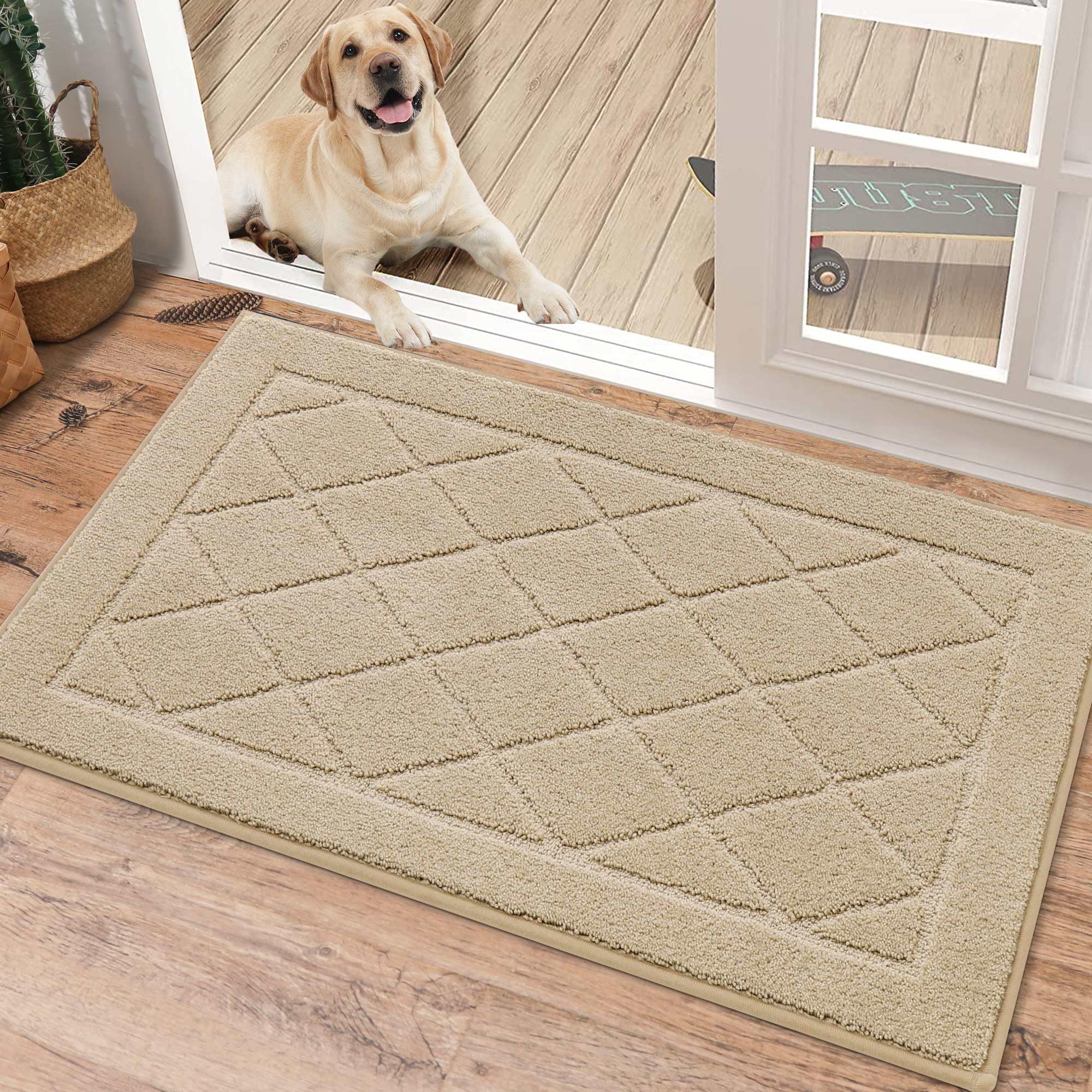 BEQHAUSE Doormat Indoor 50x80cm, Non SlipDoor Mat,Light Beige, Polyester