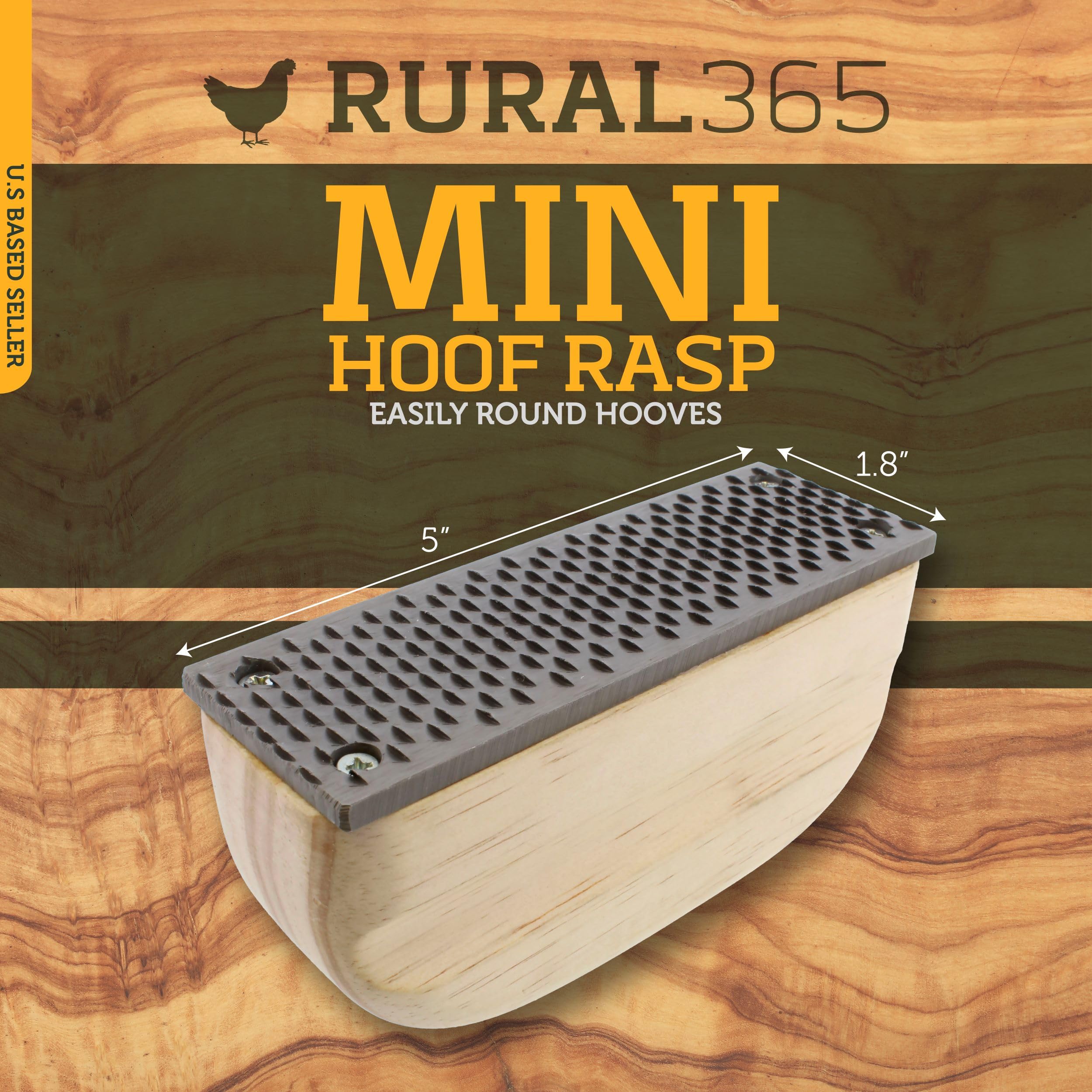 Rural365 Tarnik z drewnianym uchwytem, mini pilnik do kopyt – artykuły dla miniaturowych koni, świń, kóz