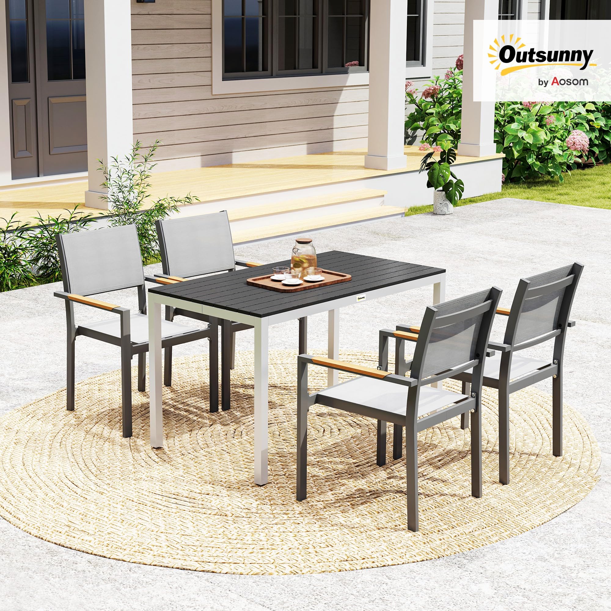 Outsunny Table à Manger de Jardin pour 4-6 Personnes 120 x 70 x 72 cm Noir