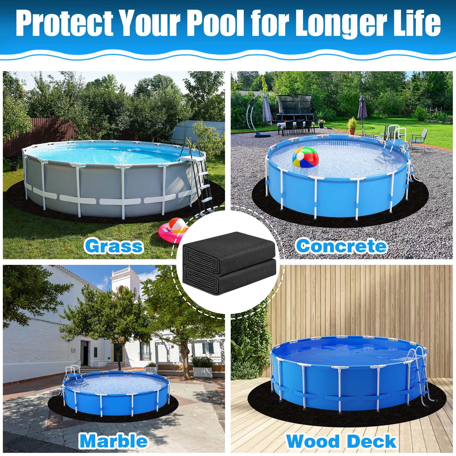 Svepndic Tapis de piscine rond de 3,7 m pour piscine hors sol, tapis de sol pour piscine hors sol, rembourrage de sol de piscine, équipement de piscine