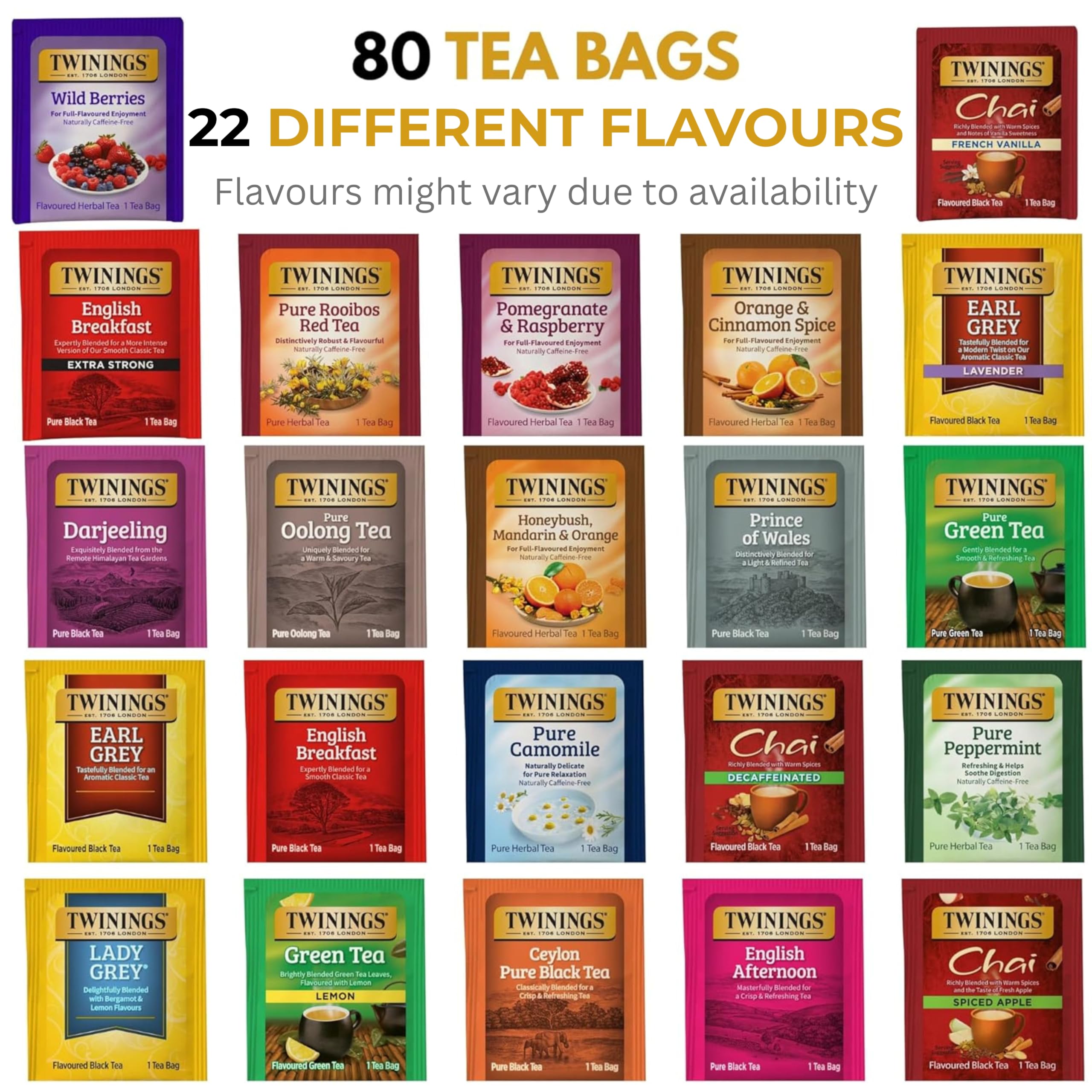 Amazon.com: Twinings Tea Sampler Collection – 80 Tea Bags, 22