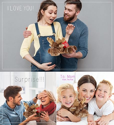 Miniatura 4 de DolliBu I Love You - Peluche de alce mentiroso marrón, lindo animal de peluche con corazón y con nombre personalizado para San Valentín,