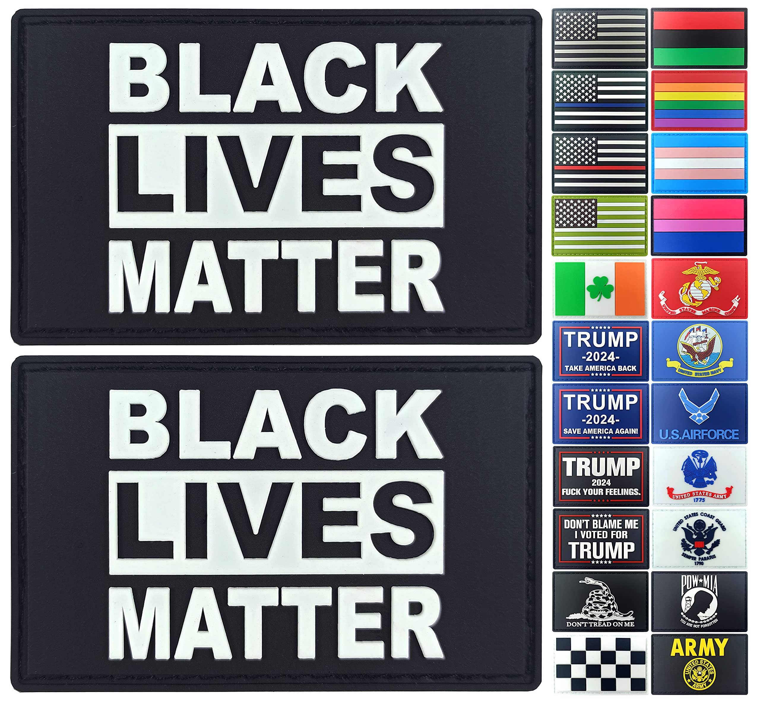 JBCD Black Lives Matter Flag Patch BLM Tactical Patch - PVC Rubber Hook and Loop Fastener Patch, 2 Pack