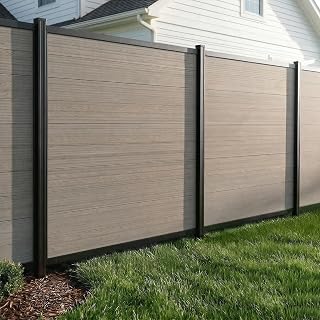 6ft H x 6ft W WamBam Privacy Fence Panel, Composite Kit with Aluminum Frame, Woodgrain Boards, No-Dig Install, UV Resistant Outdoor Barrier for Backyard Patio or Pool, Slate Grey BL19113