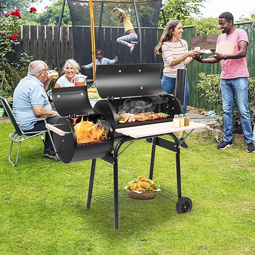 Miniatura 2 de Barrel Grills - Parrillas de carbón con ruedas y mesa delantera, parrilla de carbón con ahumador, termómetro integrado, 430 pulgadas cuadradas,