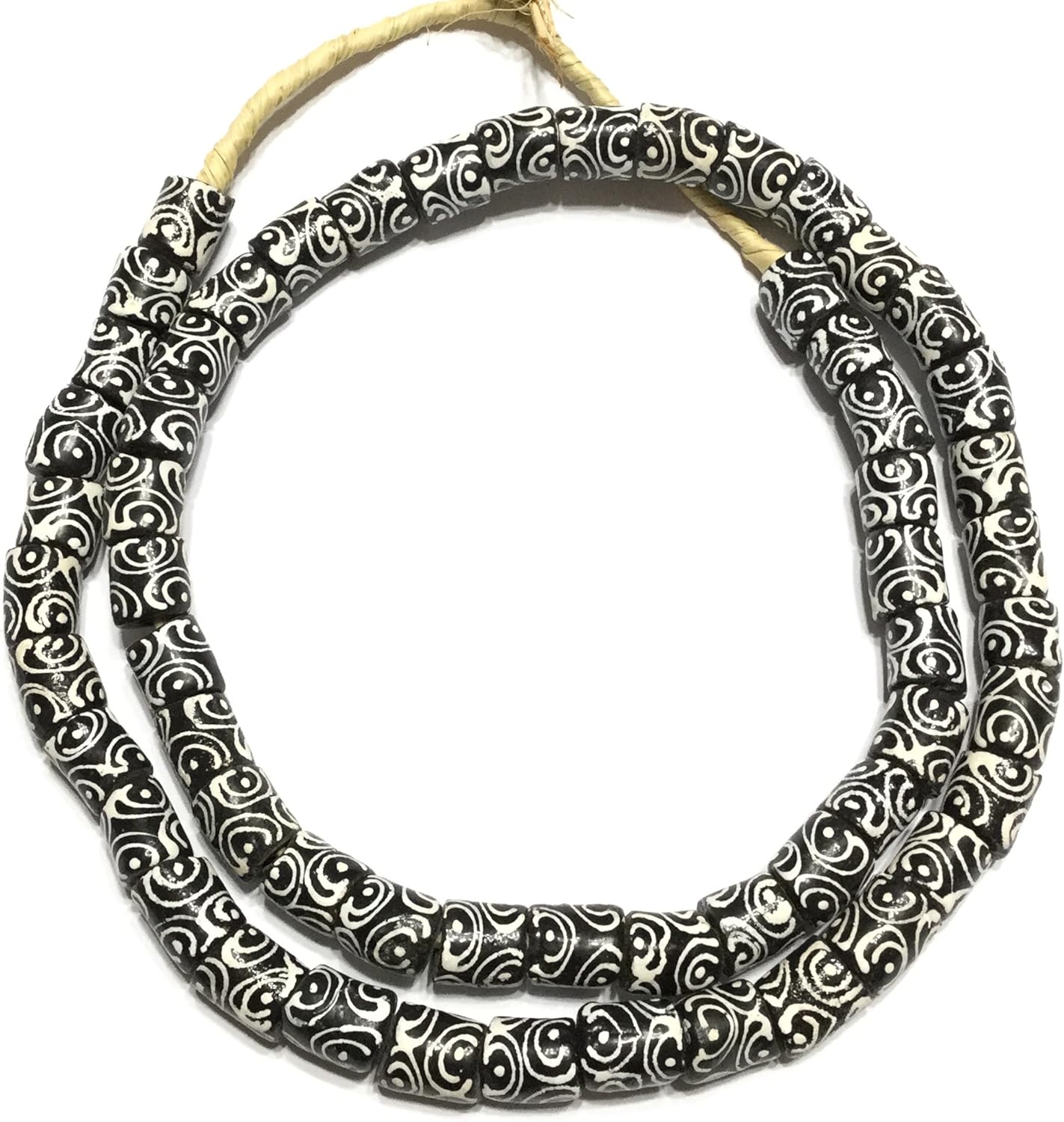 Ghana Opaque black Zen Krobo Recycled Glass African trade beads - Strand of Eco-Friendly Fair Trade Beads from Ghana