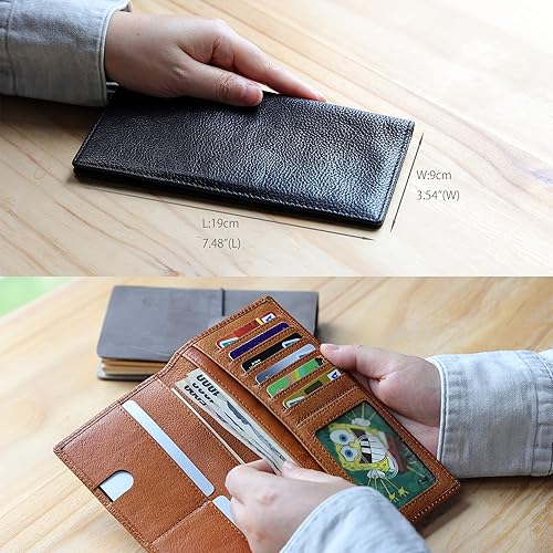 Miniatura 6 de IJUN Men's Bifold Long Wallet,Rfid Blocking Slim Wallet,Genuine Full Grain Tanned Leather