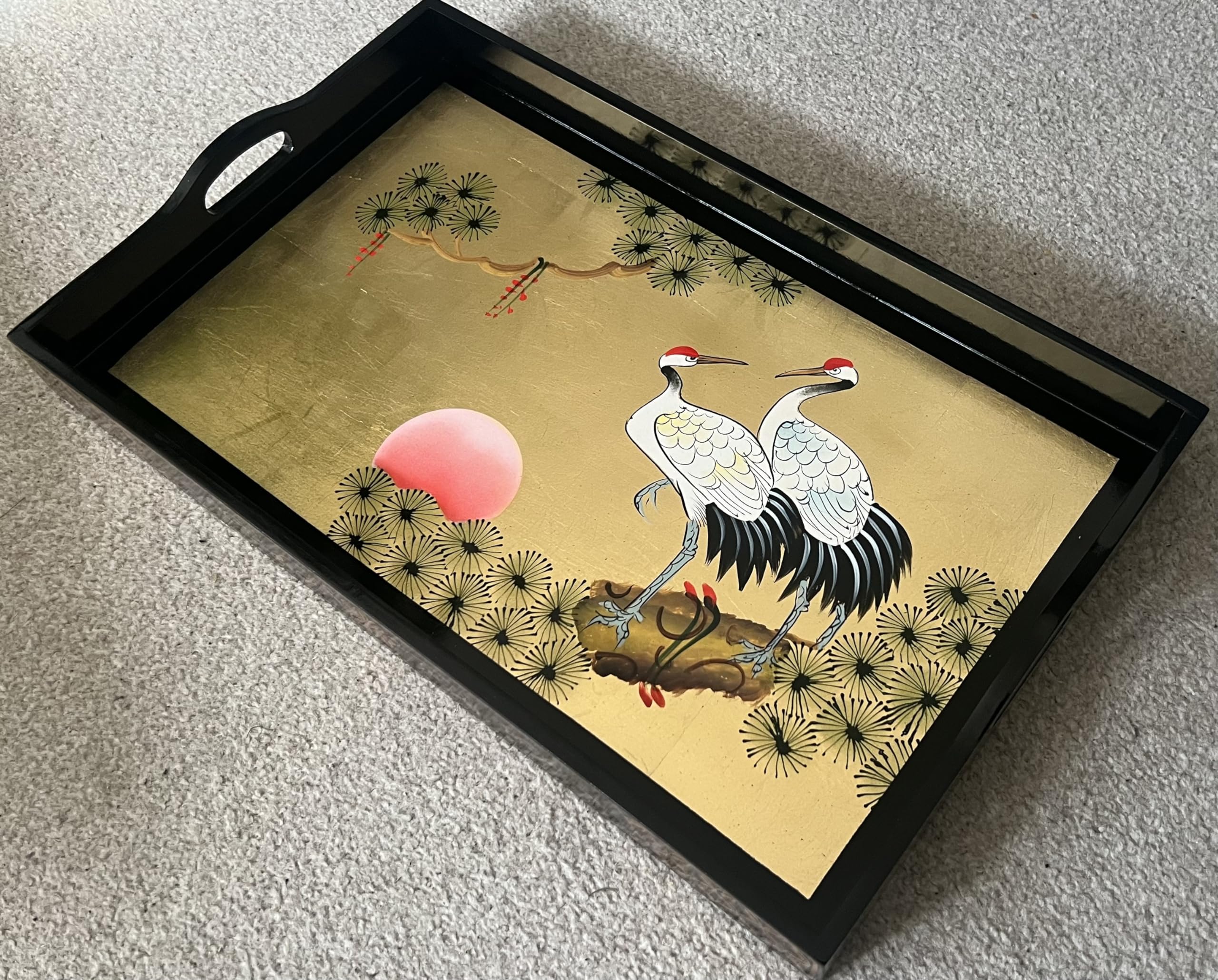 Gold Leaf Tray With Cranes Design, Oriental Chinese Furniture