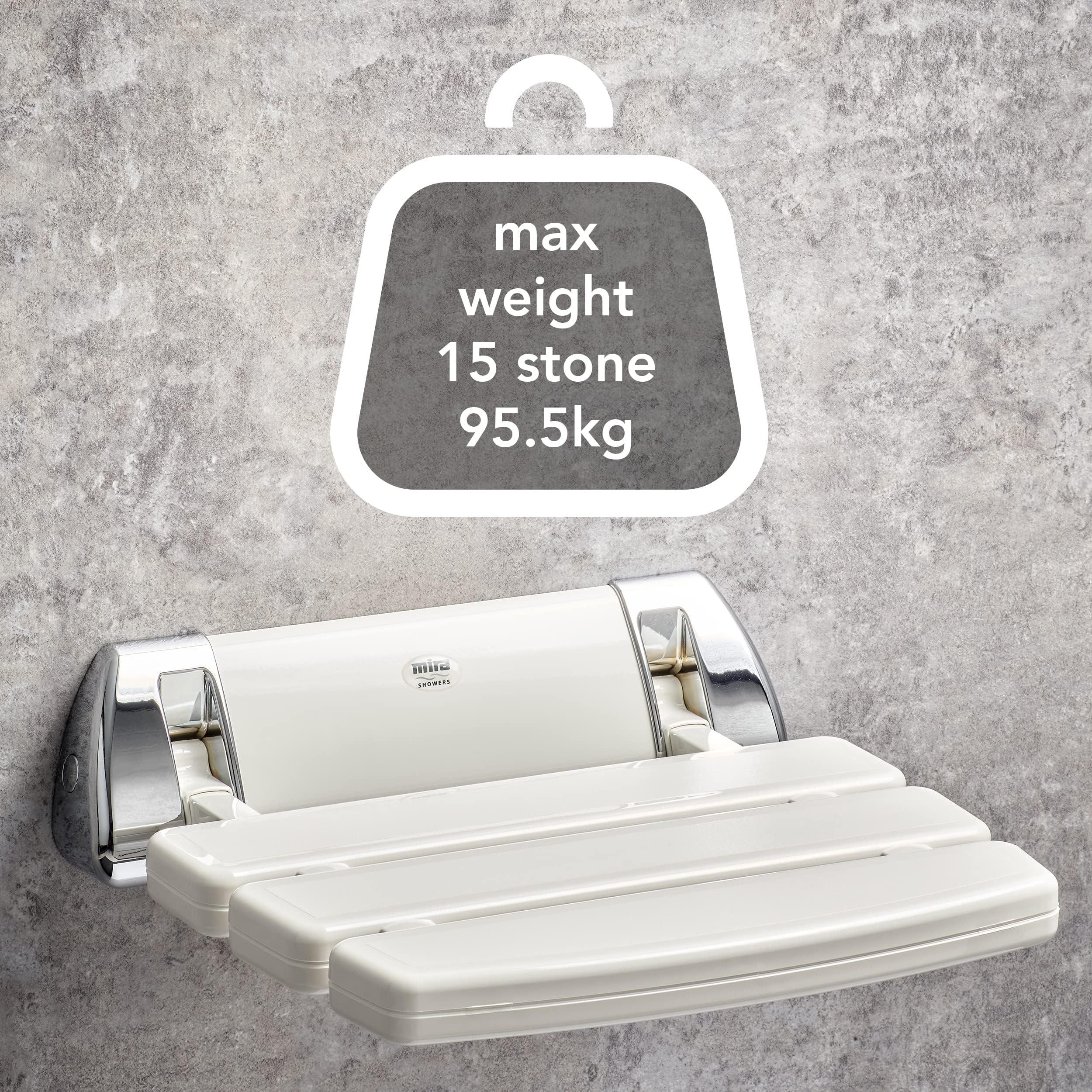 Mira Showers 2.1536.129 Asiento de ducha plegable montado en la pared, blanco/cromado