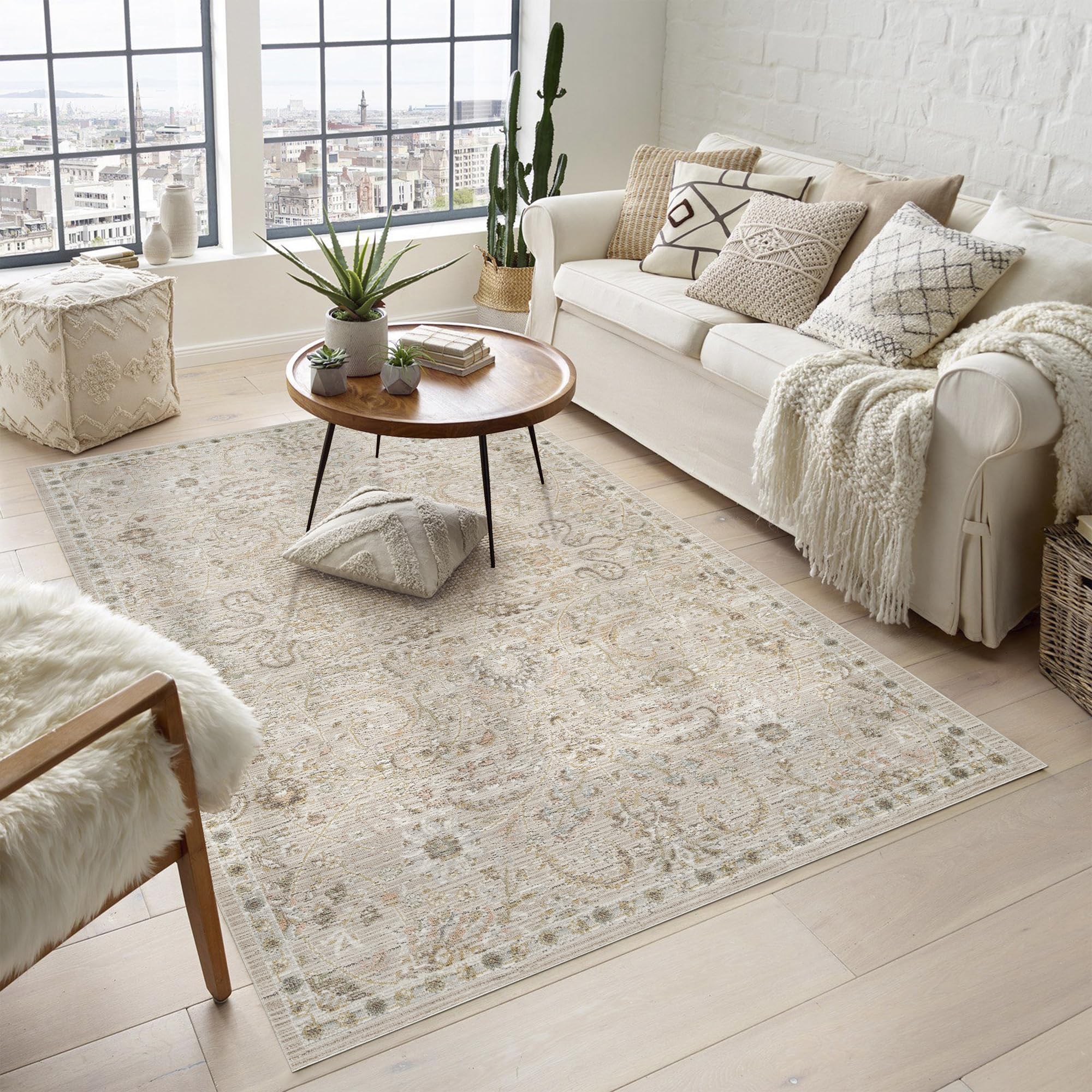 Desire Rugs Maia Beige Floral Non Slip Rug 200 x 300cm
