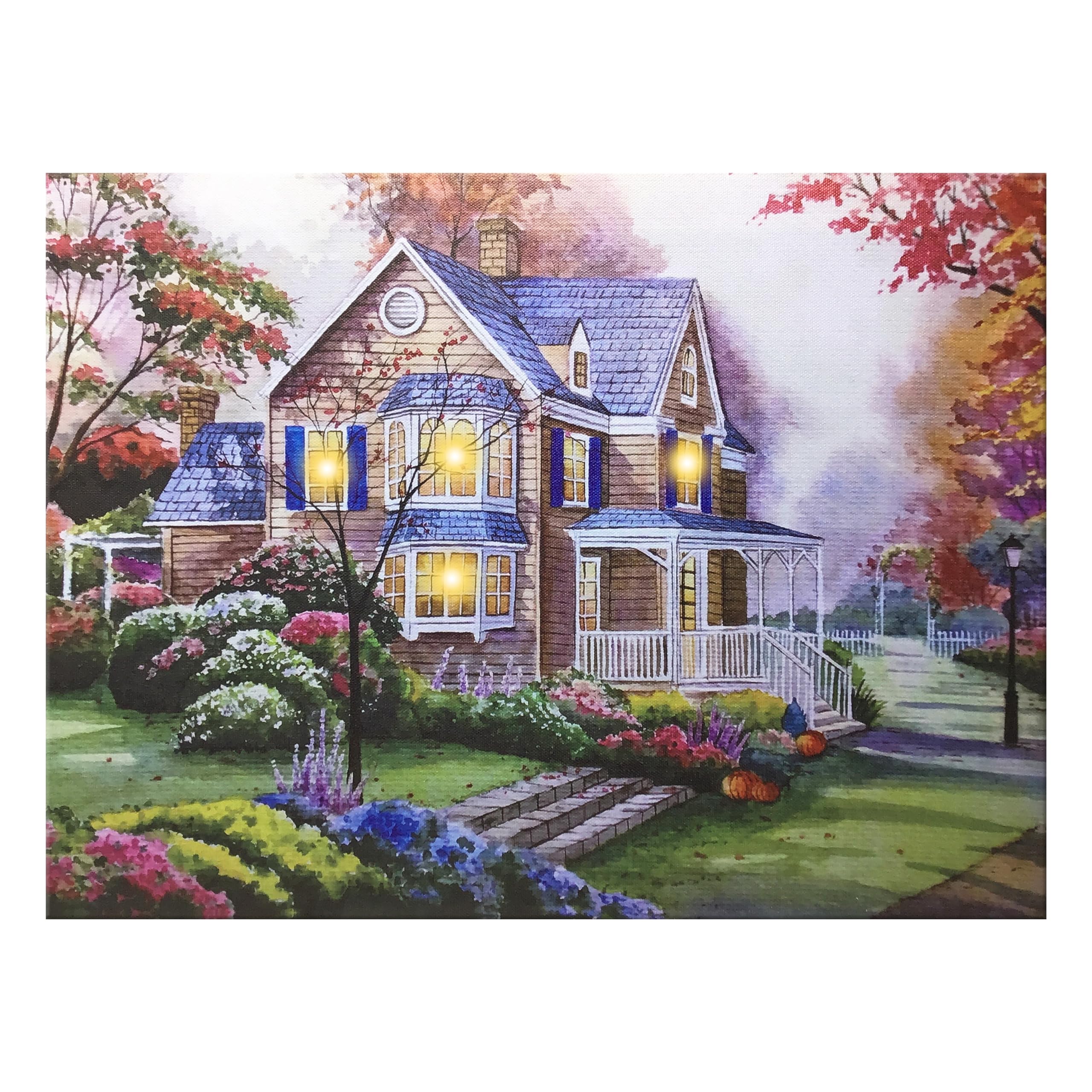 Amazon.com: BANBERRY DESIGNS Country Cottage Lighted Canvas Print