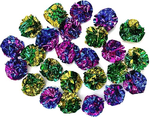 Miniatura 3 de CHIWAVA 24 bolas de Mylar de 1.6 pulgadas brillantes y arrugadas para gatos, pelota de gatito agrietado, juego ligero, colores surtidos