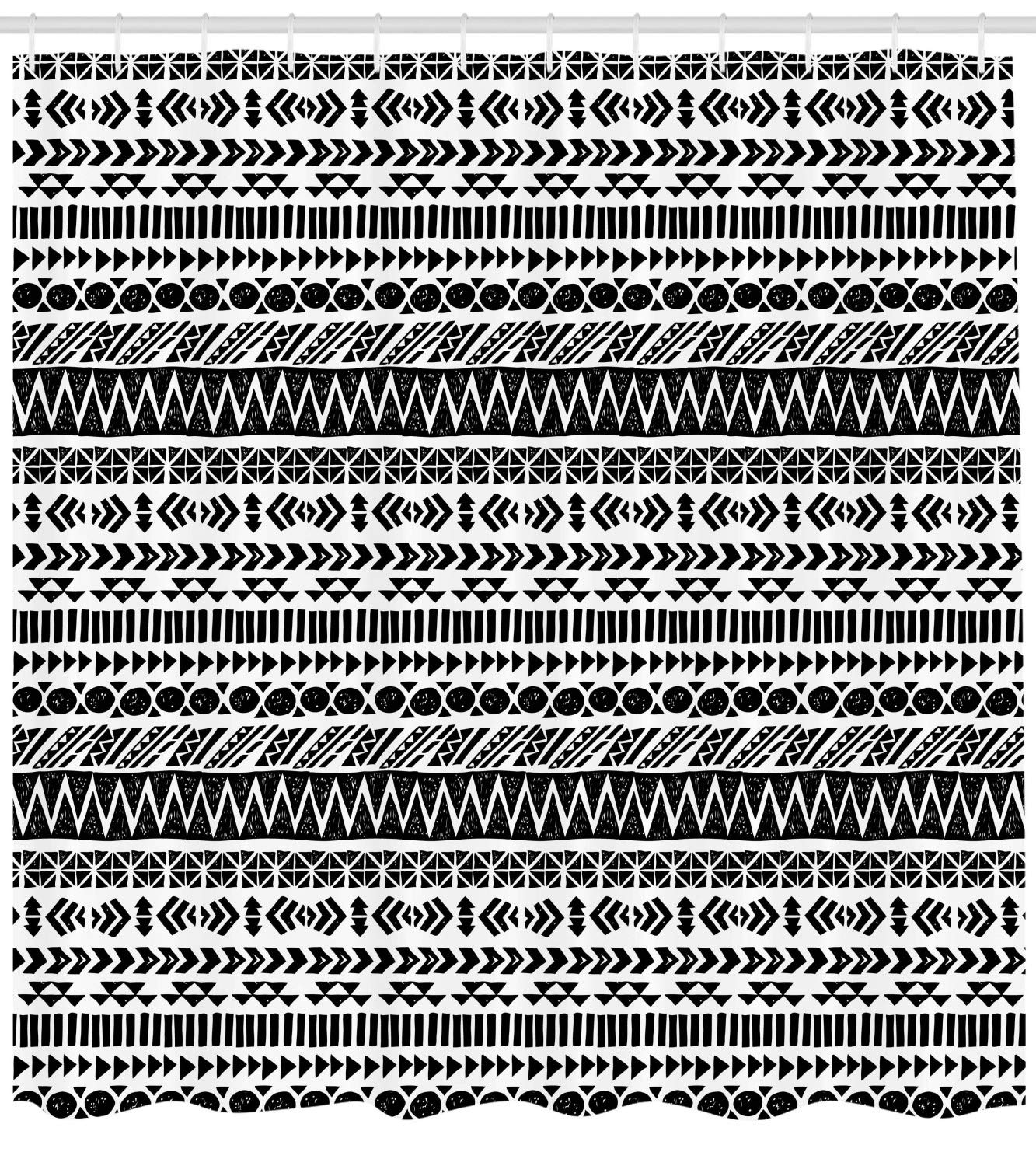 Ambesonne Striped Shower Curtain, Trippy Mystic Aztec Culture Antique Aged Folk Old Bohemian Print, Cloth Fabric Bathroom Decor Set with Hooks, 69