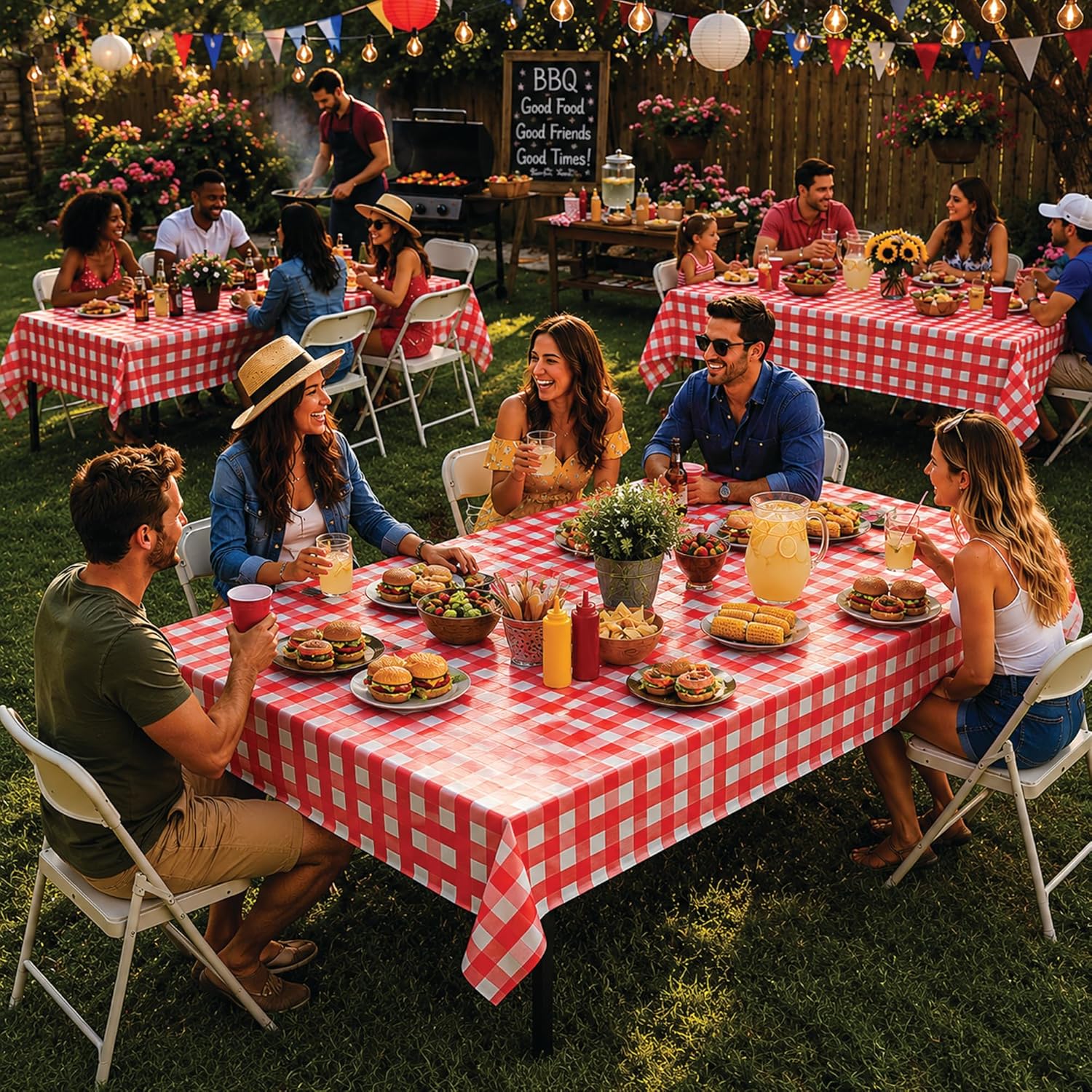AnapoliZ Red Checkered Plastic Tablecloths – 6 Pack Disposable Picnic Table Covers, 54” x 108” Rectangular Waterproof Table Covers for BBQ, Camping, Birthday, Carnival & Outdoor Party Decorations