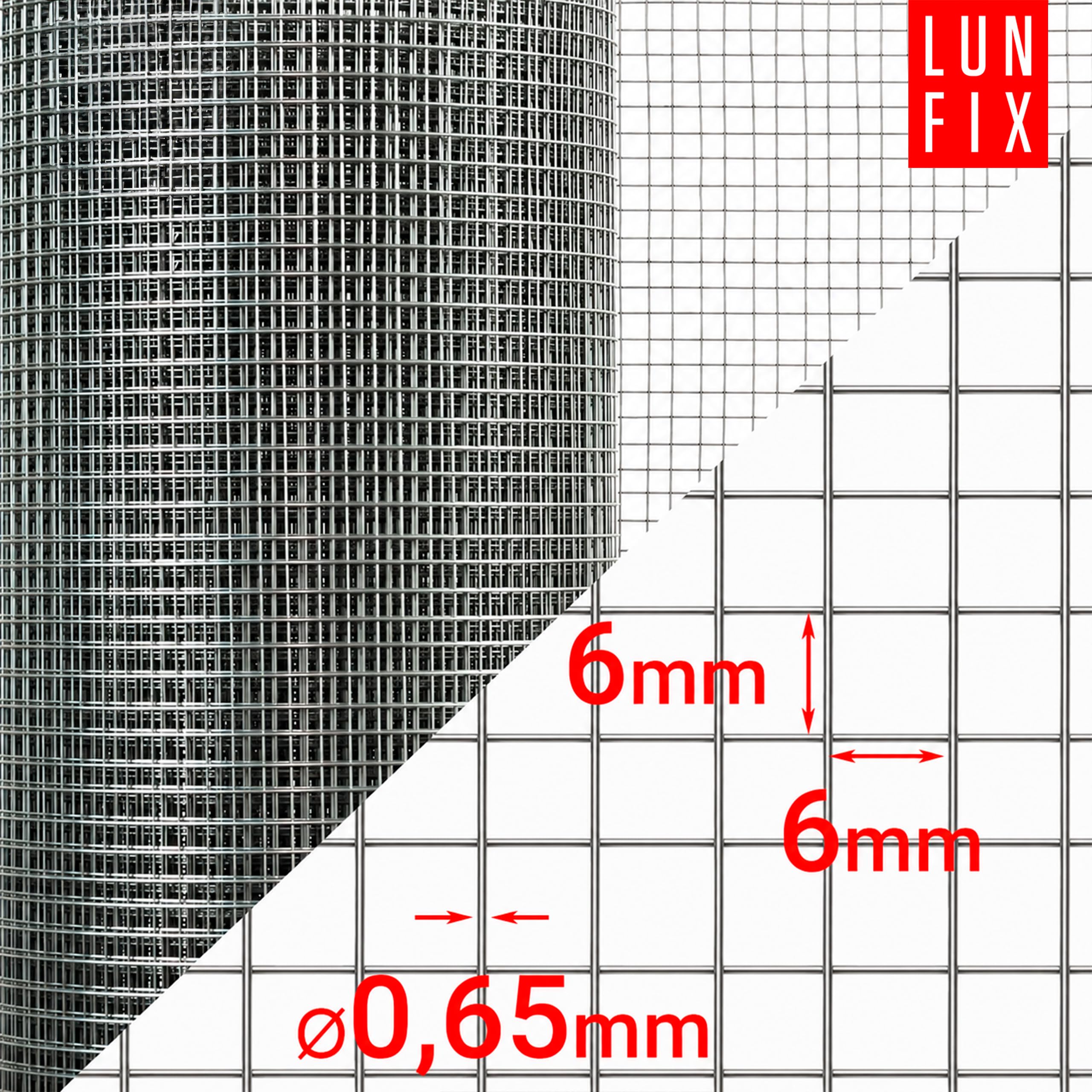 Siatka druciana o drobnych, 0,5 x 25 m, 6 x 6 mm, 50 x 2500 cm, 0,6 mm