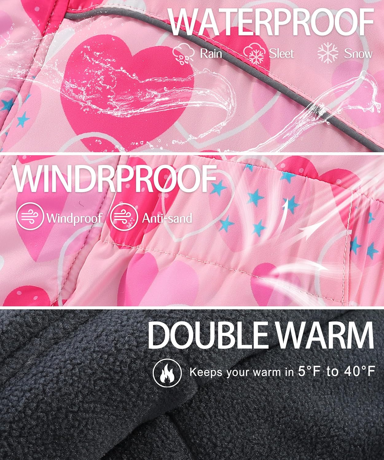 Hiheart Boys Girls One Piece Snowsuit Waterproof Ski Snowboard Coverall - Image 3