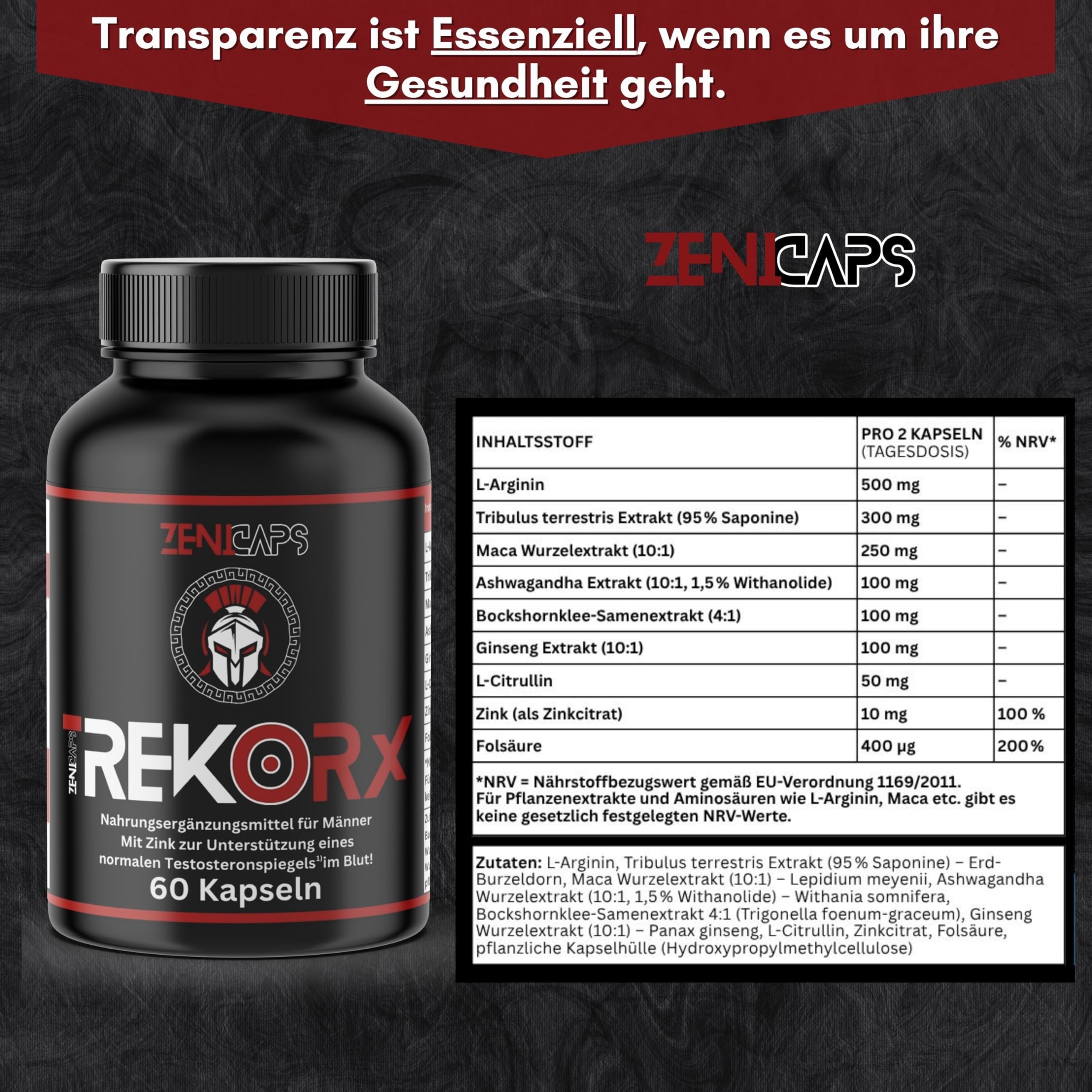 PRO Series REK ORX Kapseln Original | Für den aktiven Mann – mit Zink für den Testosteronspiegel* | Einfache Anwendung | mit L-Arginin, Tribulus Terrestris, Maca, Ashwaganda