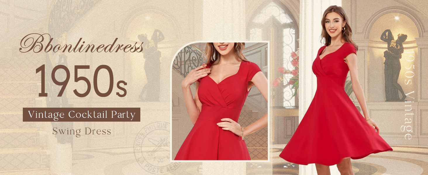 white christmas dresses Zapaka Women Blue 1950s Dress Retro Style Swing Dress with Short Sleeves, Blue / L main image 0