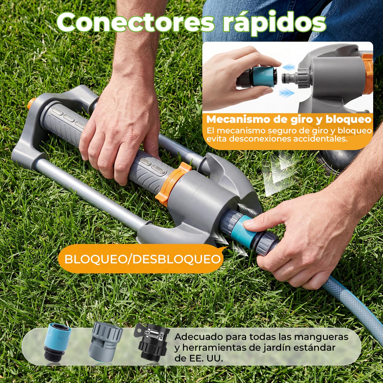 Deepoter 3 en 1 Aspersores de riego cesped con Programador, Temporizador Programable + Aspersor + Manguera Híbrida 10m & Conector de Latón, Riego Automático para Jardín