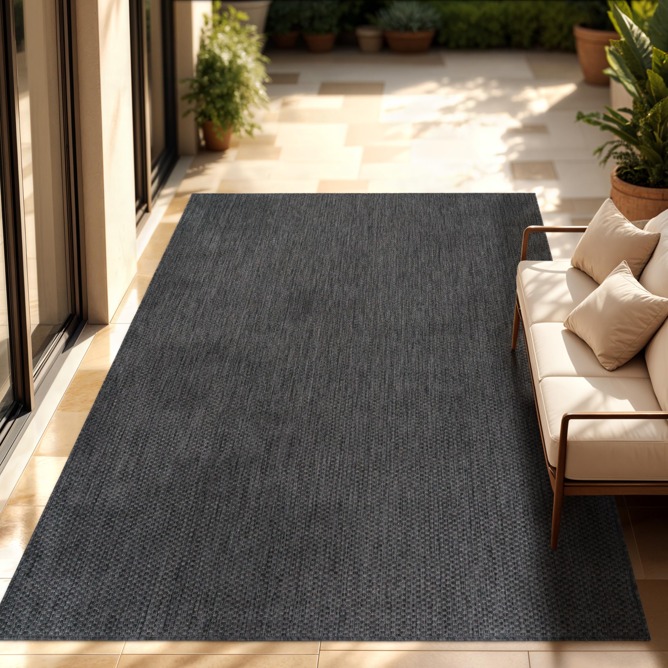 Buiten Vloerkleed Tapijt Voor Binnen En Buiten Balkon Terras Keuken Tapijt Modern Boho Eenkleurig Mottled, Maat:240x340 cm, Kleur:Blauw