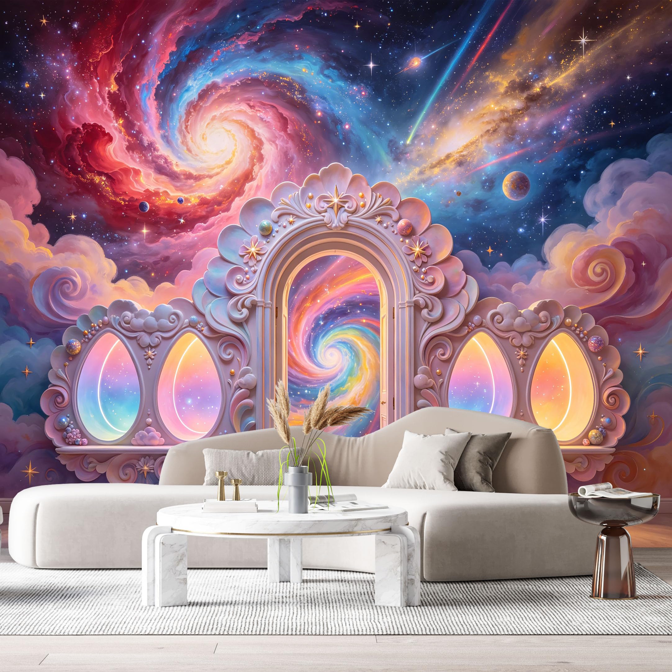 Custom Size Wall Murals Fantasy Cosmic Galaxy Archway 3D Trompe L'Oeil SelfAdhesiveWall Fabric Removable Wallpaper Wall Decor for Living Room Bedroom Bathroom