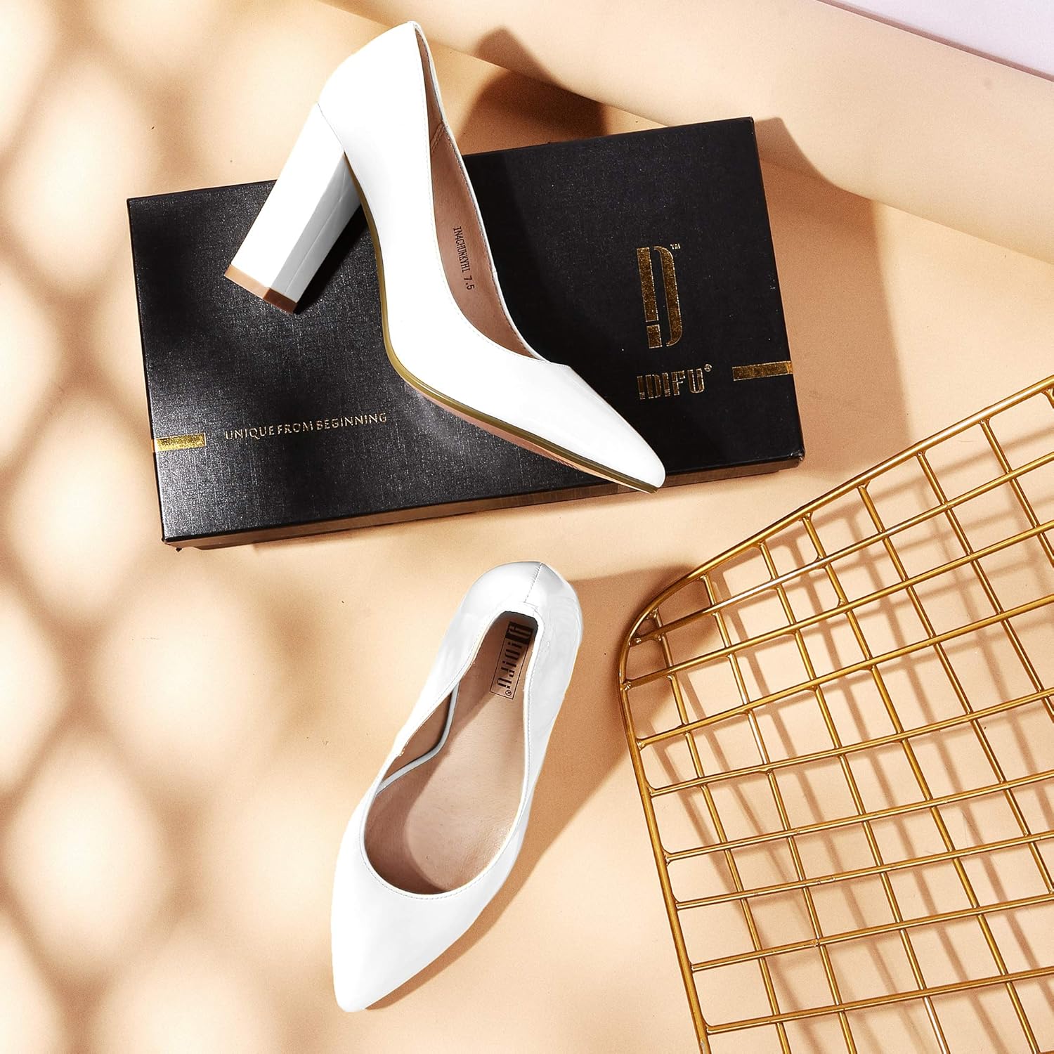 IDIFU Women's IN4 Chunky-HI Block High Heels Closed Pointed Toe Pumps Dress Office Shoes for Women - Image 2