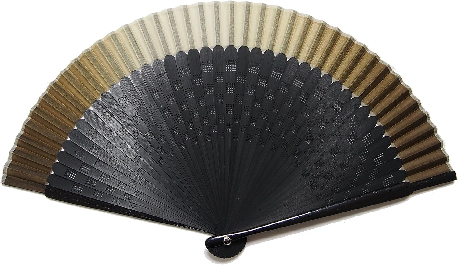 169006 Handmade Gentleman's Short Fabric Silk Fan, Bone Black Dye, 8.7 inches (22 cm), 40 Pieces, Medium Bone Laser Processing, Checkered Pattern, Purple