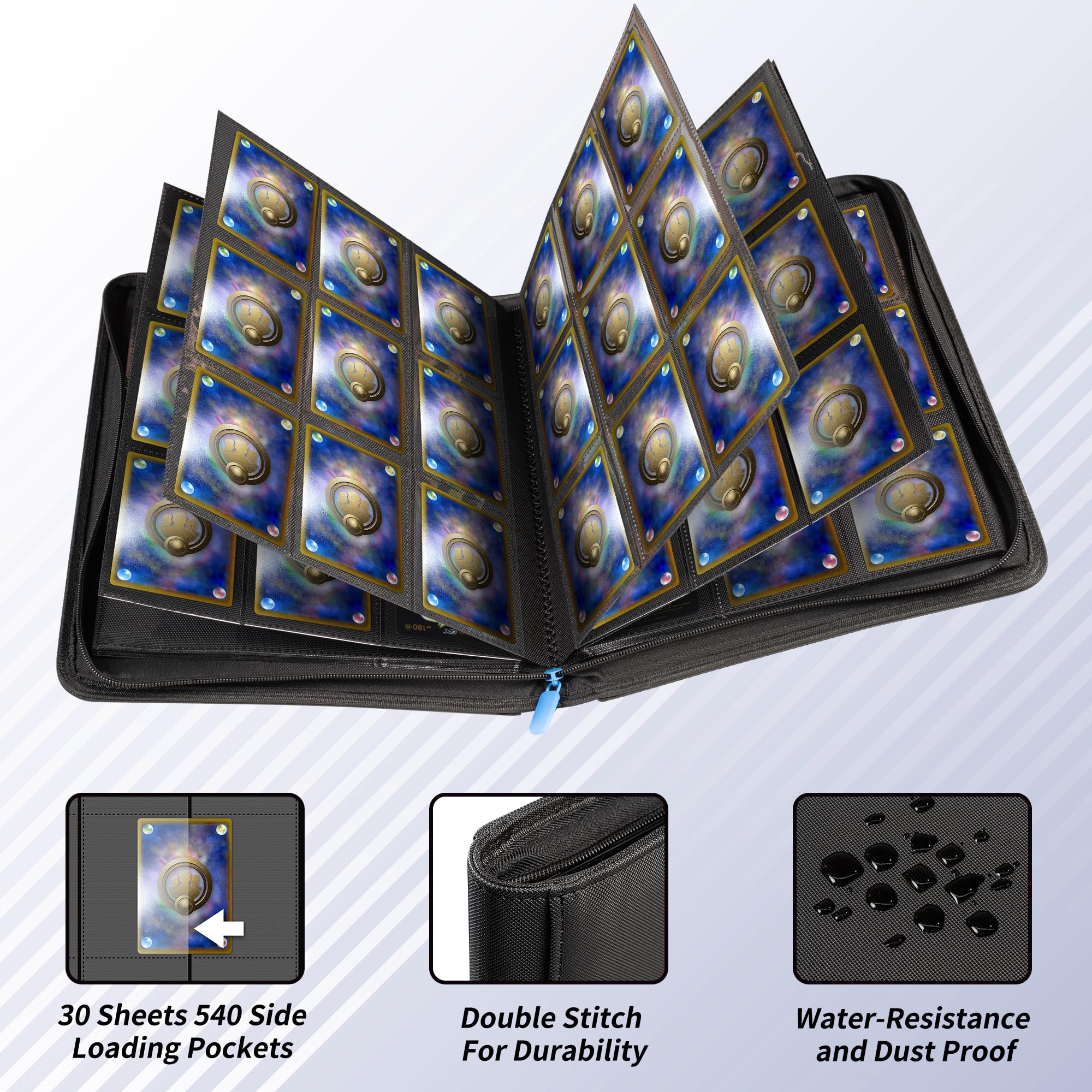 stitch trading card binder Amazon.com: Billeeit Zipper Trading Card Binder, 9 Pocket 540 Side-Loading  Slots Card Album, Ringless Standard Size Card(2.5